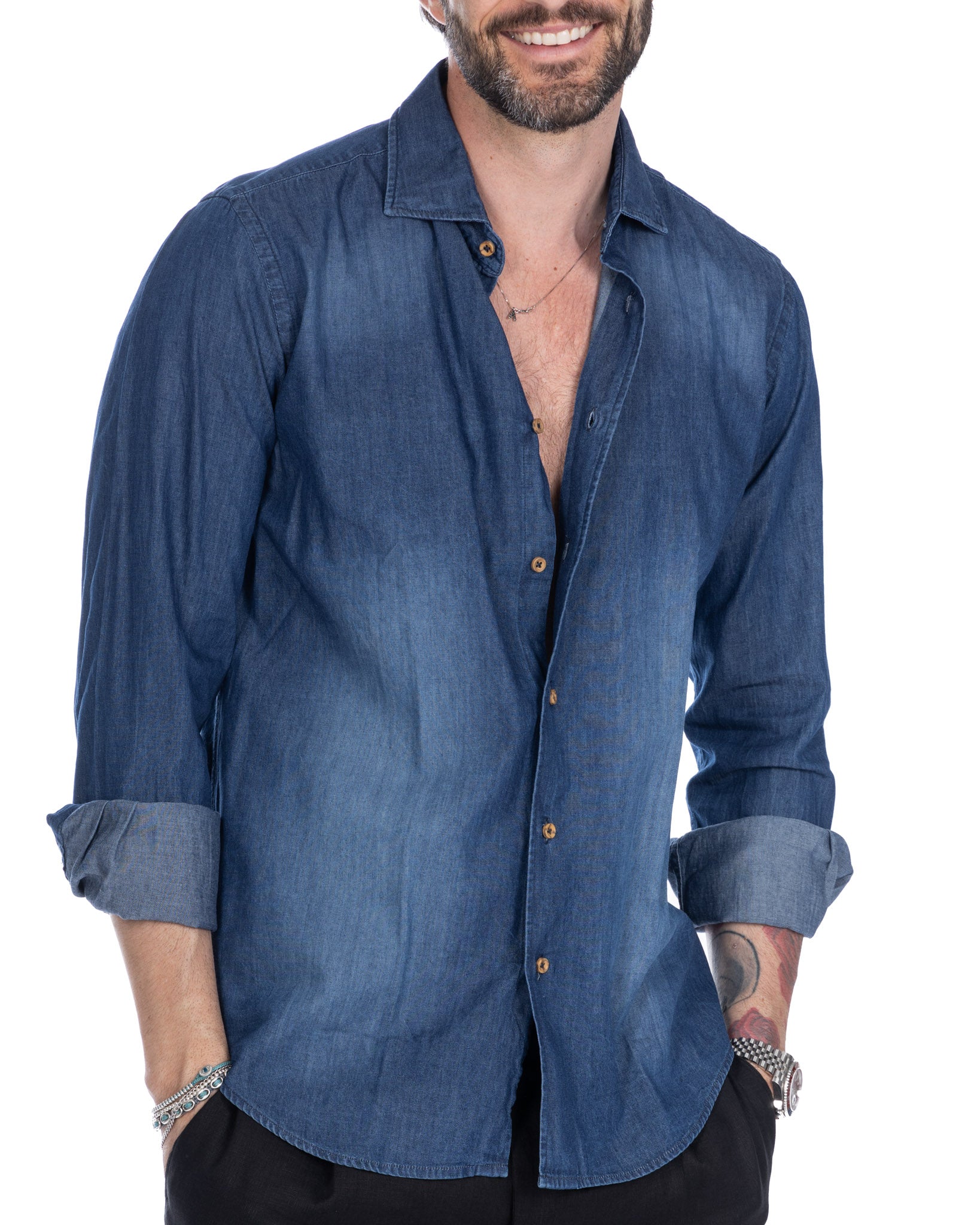 Mark - camicia jeans lavaggio scuro