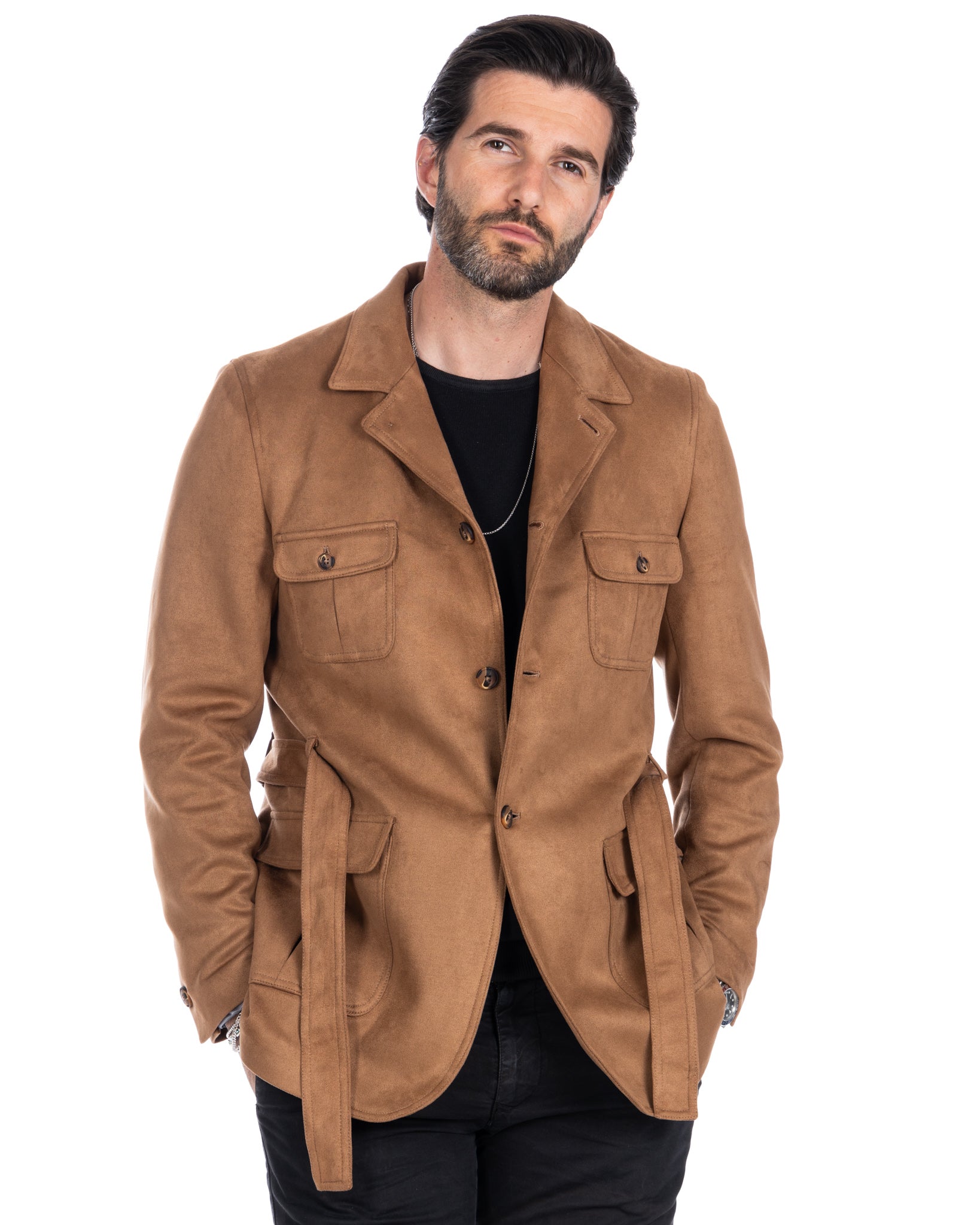 Levante - safari jacket in camel eco-suede