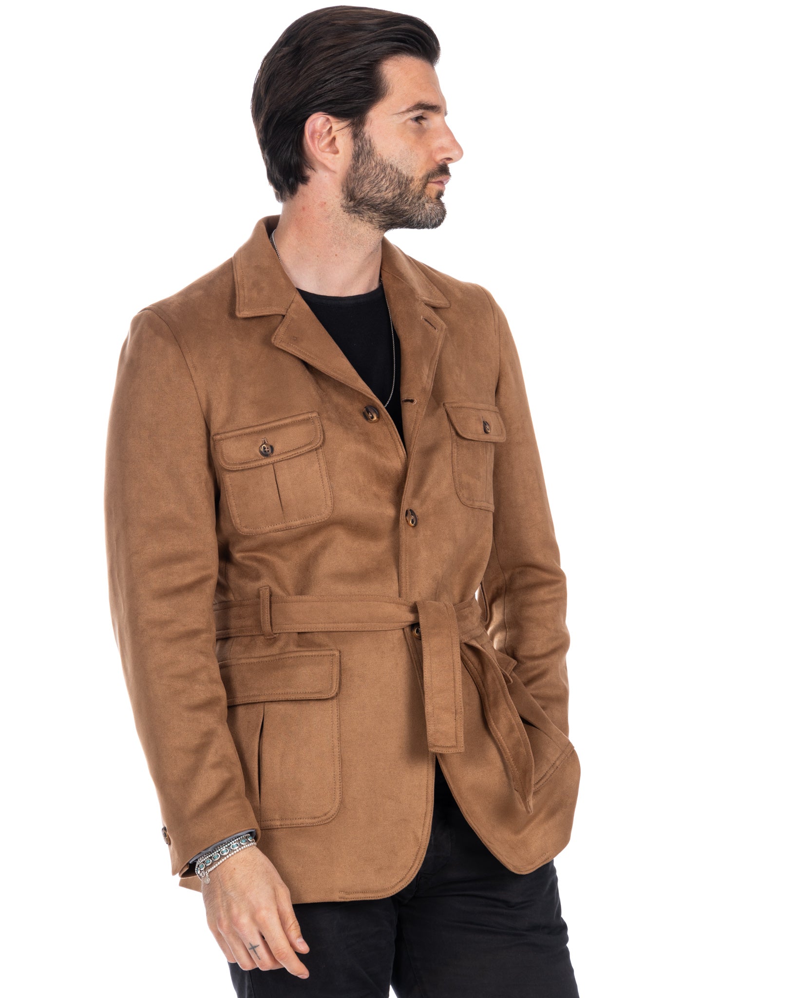 Levante - safari jacket in camel eco-suede