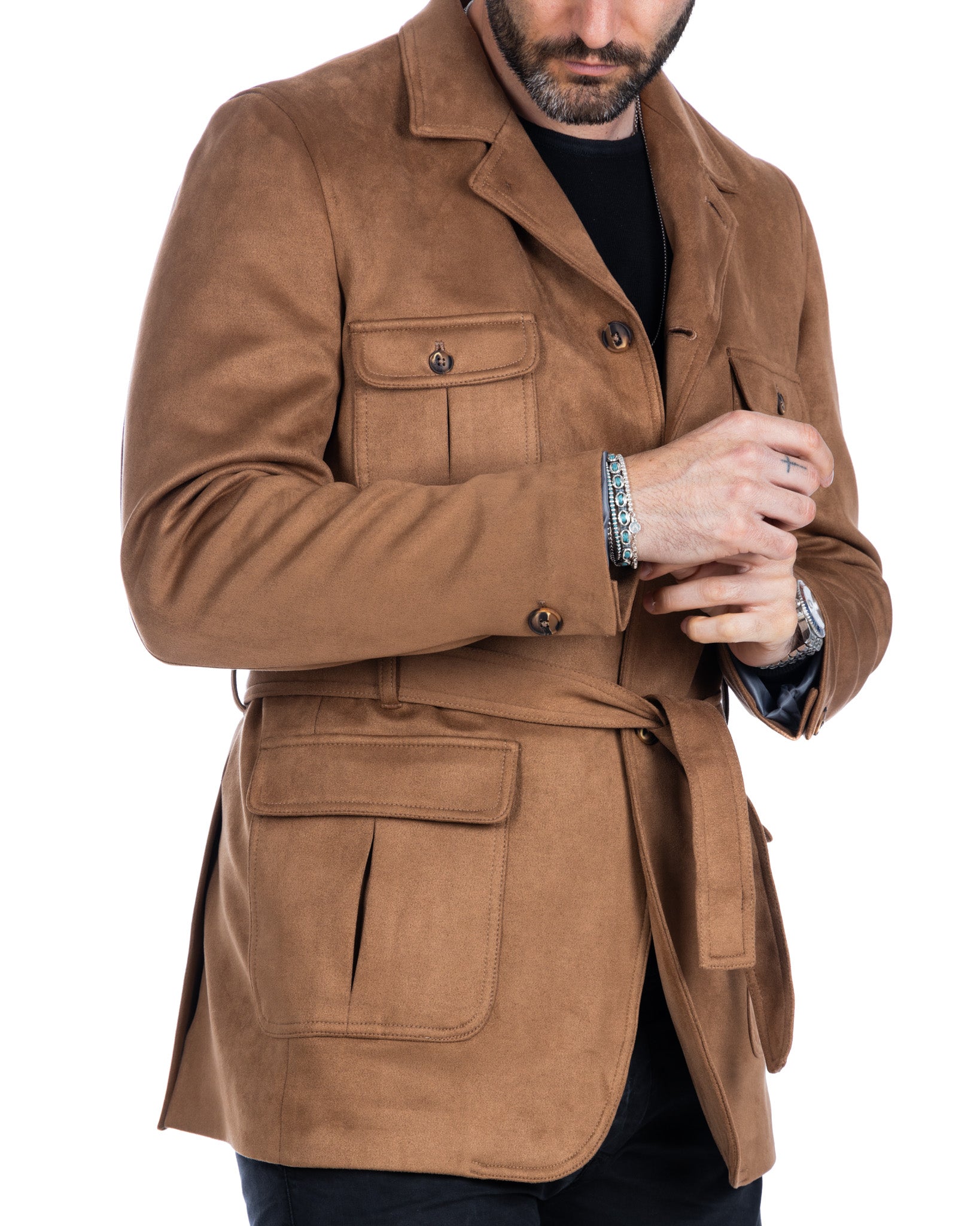Levante - safari jacket in camel eco-suede