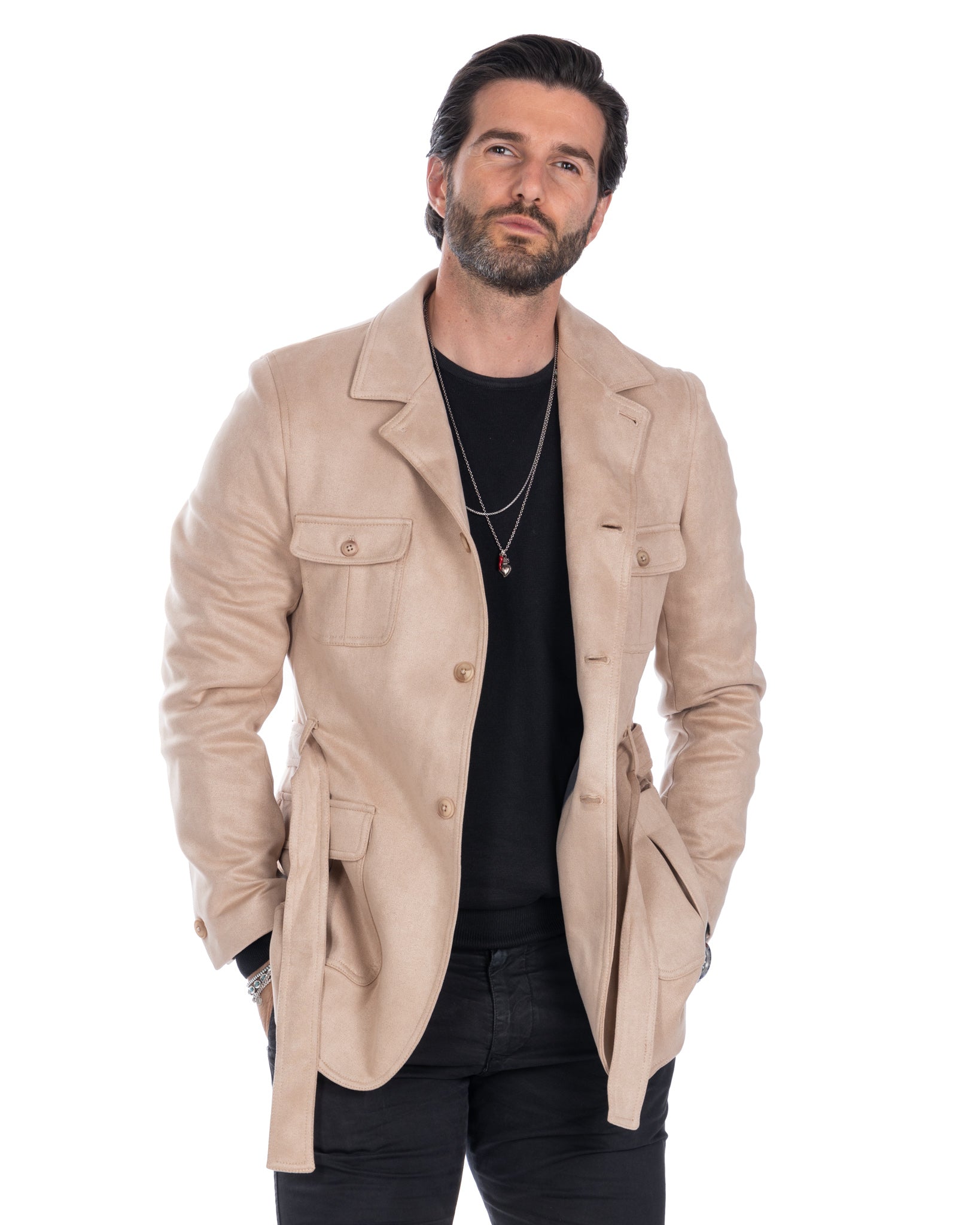 Levante - beige eco-suede safari jacket