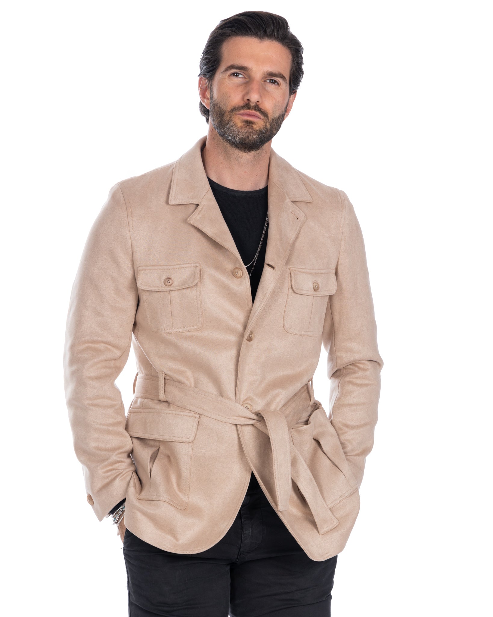 Levante - beige eco-suede safari jacket