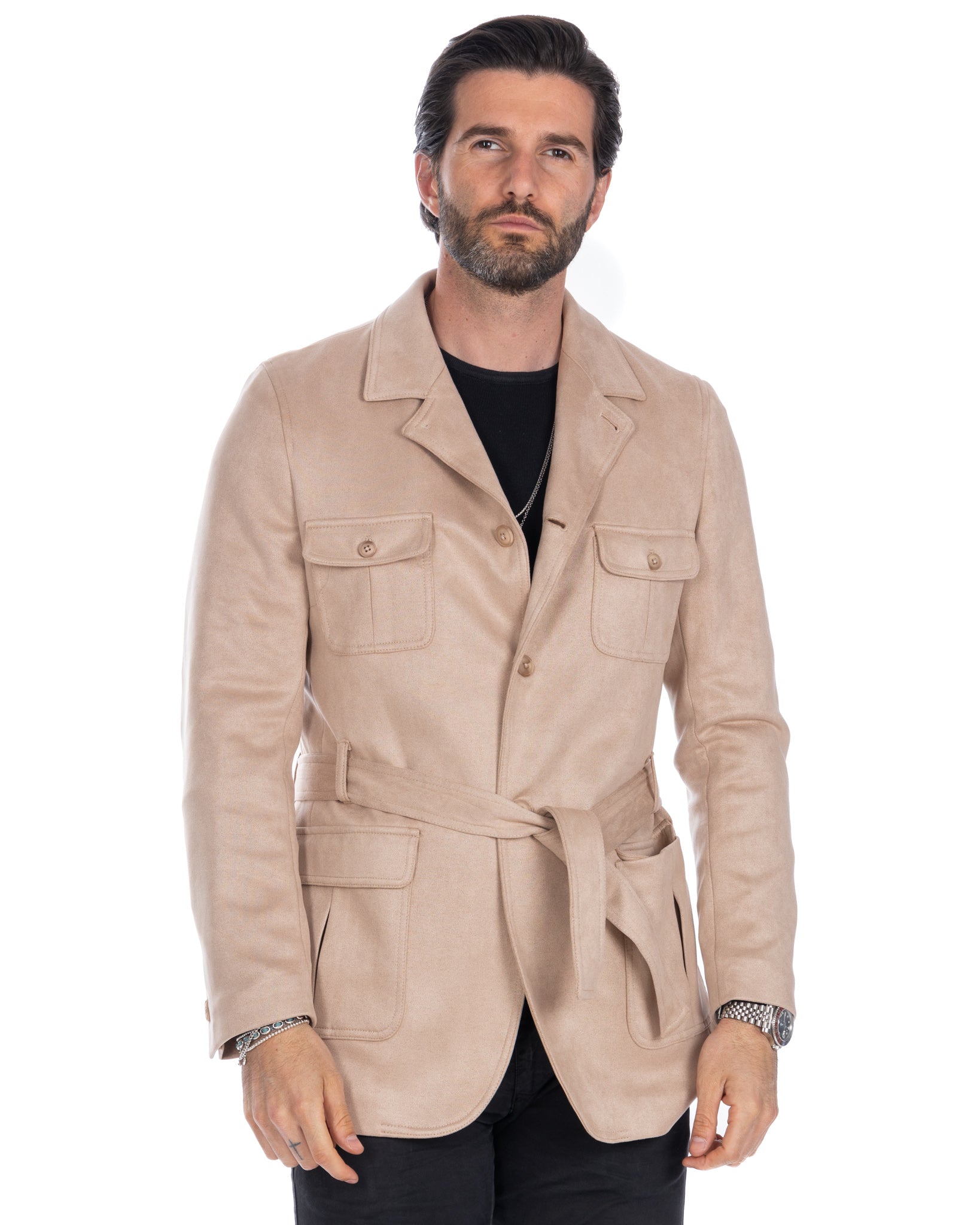 Levante - beige eco-suede safari jacket