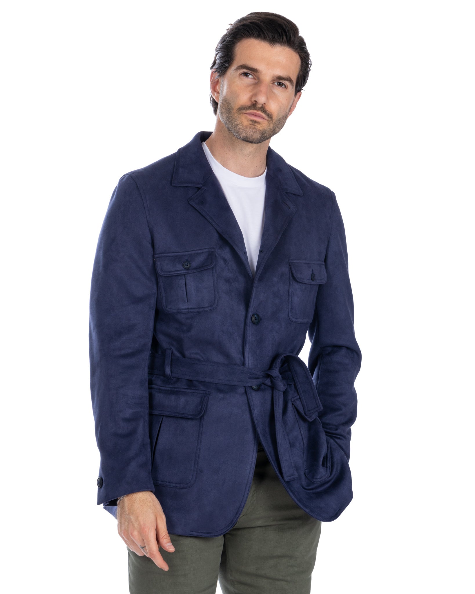Levante - safari jacket in blue eco-suede