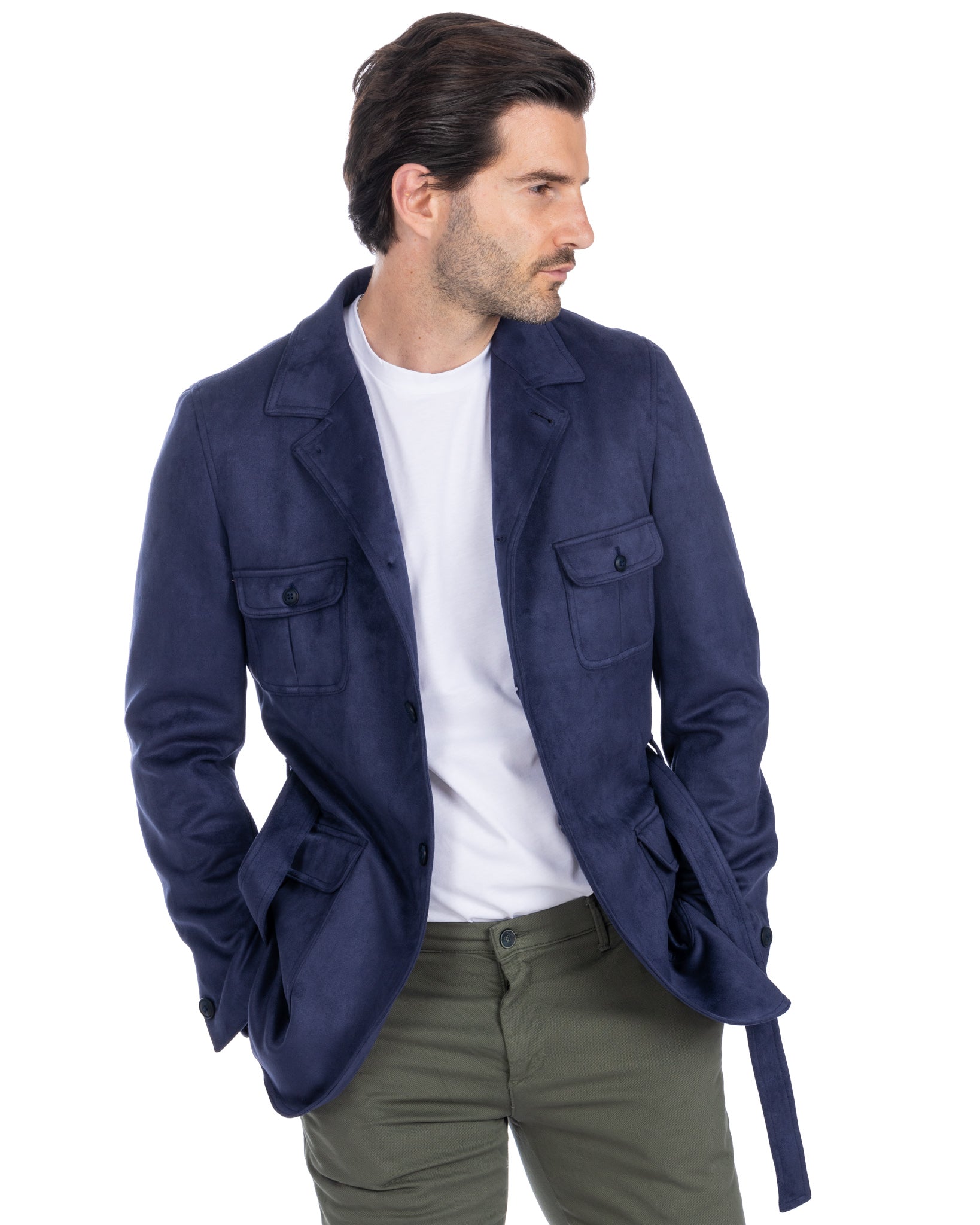 Levante - safari jacket in blue eco-suede
