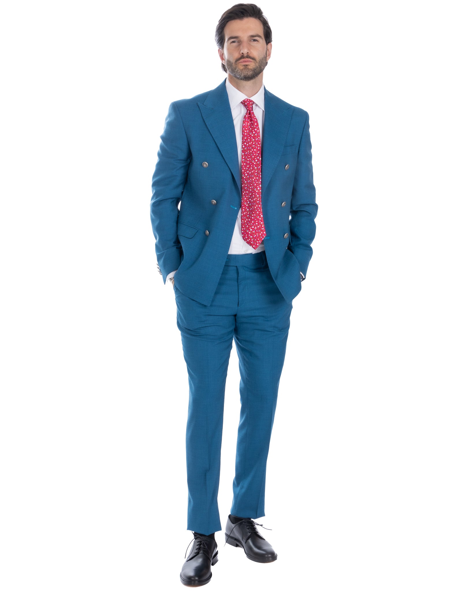 Thun - costume croisé bleu sarcelle mélangé