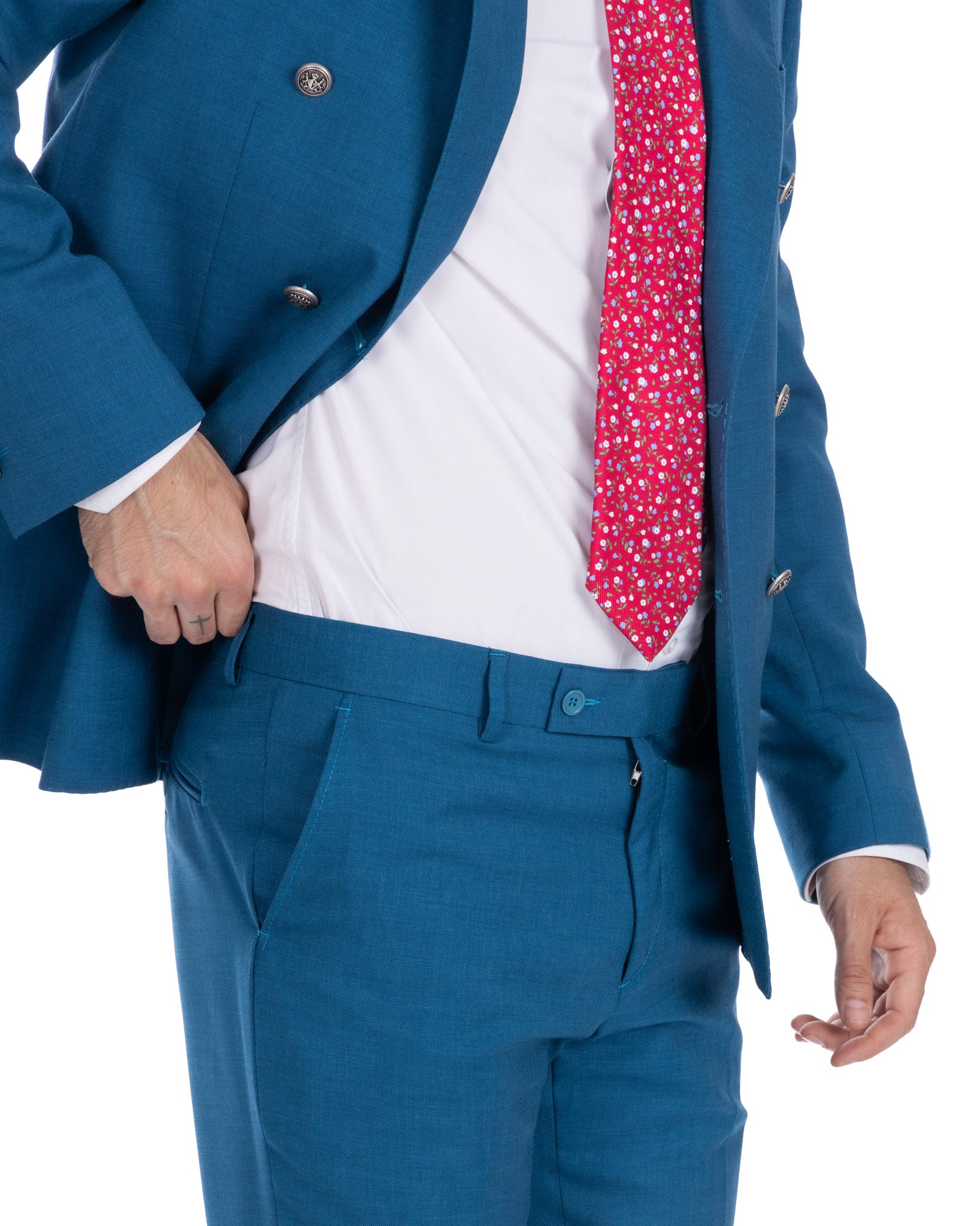Thun - costume croisé bleu sarcelle mélangé