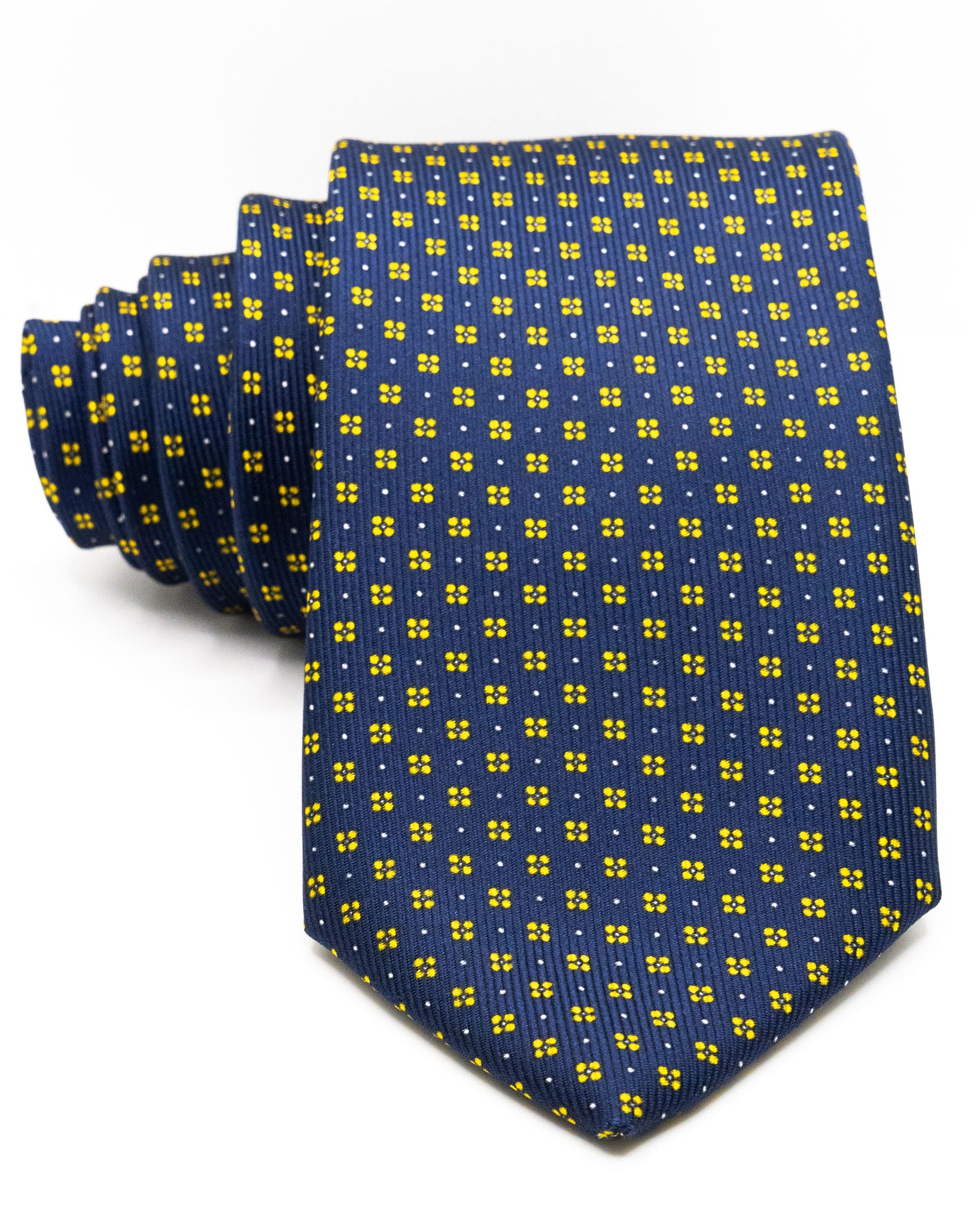 Cravatta - in seta twill navy a fantasia fiori gialli