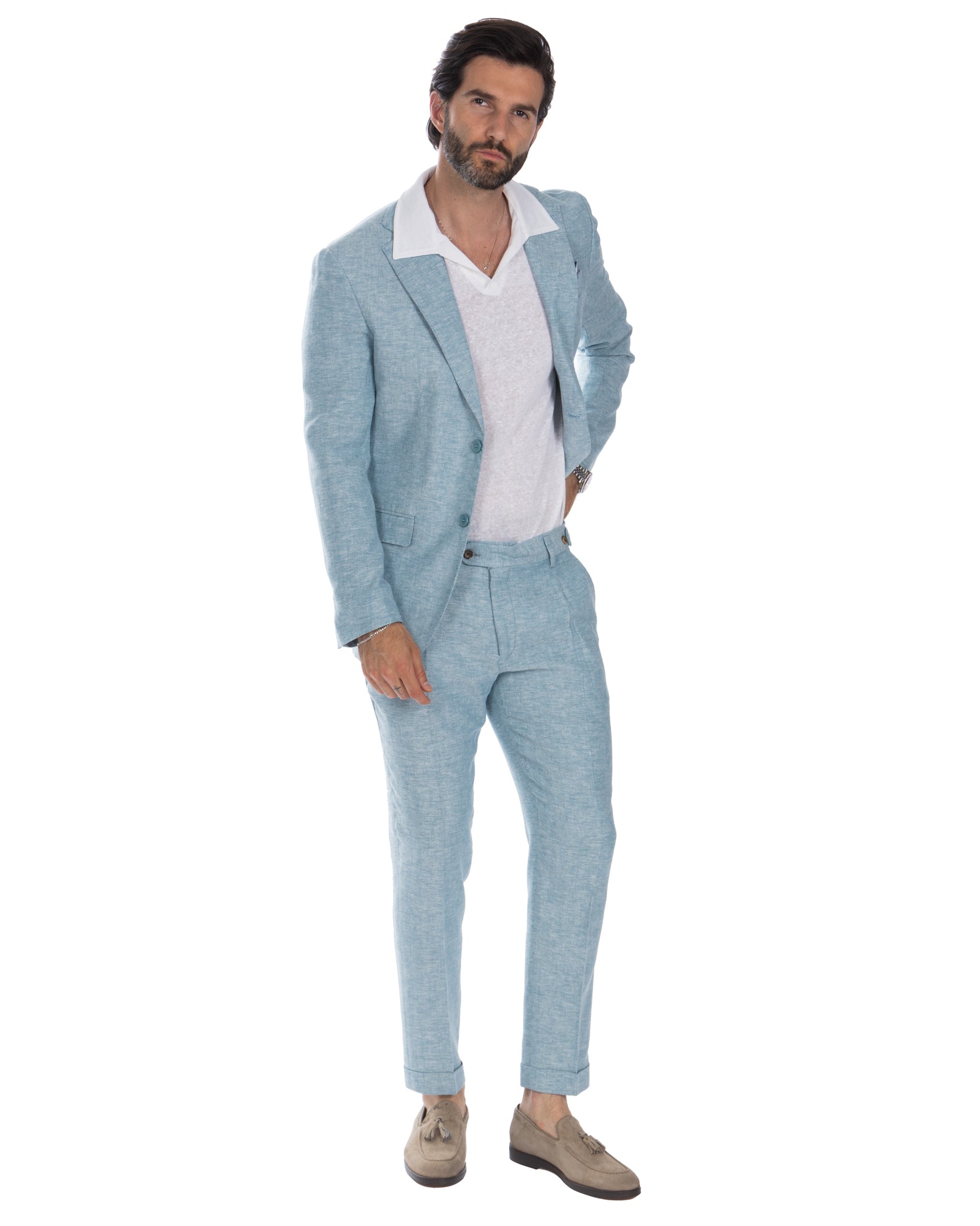 Moresco - pantalon à chevrons bleu