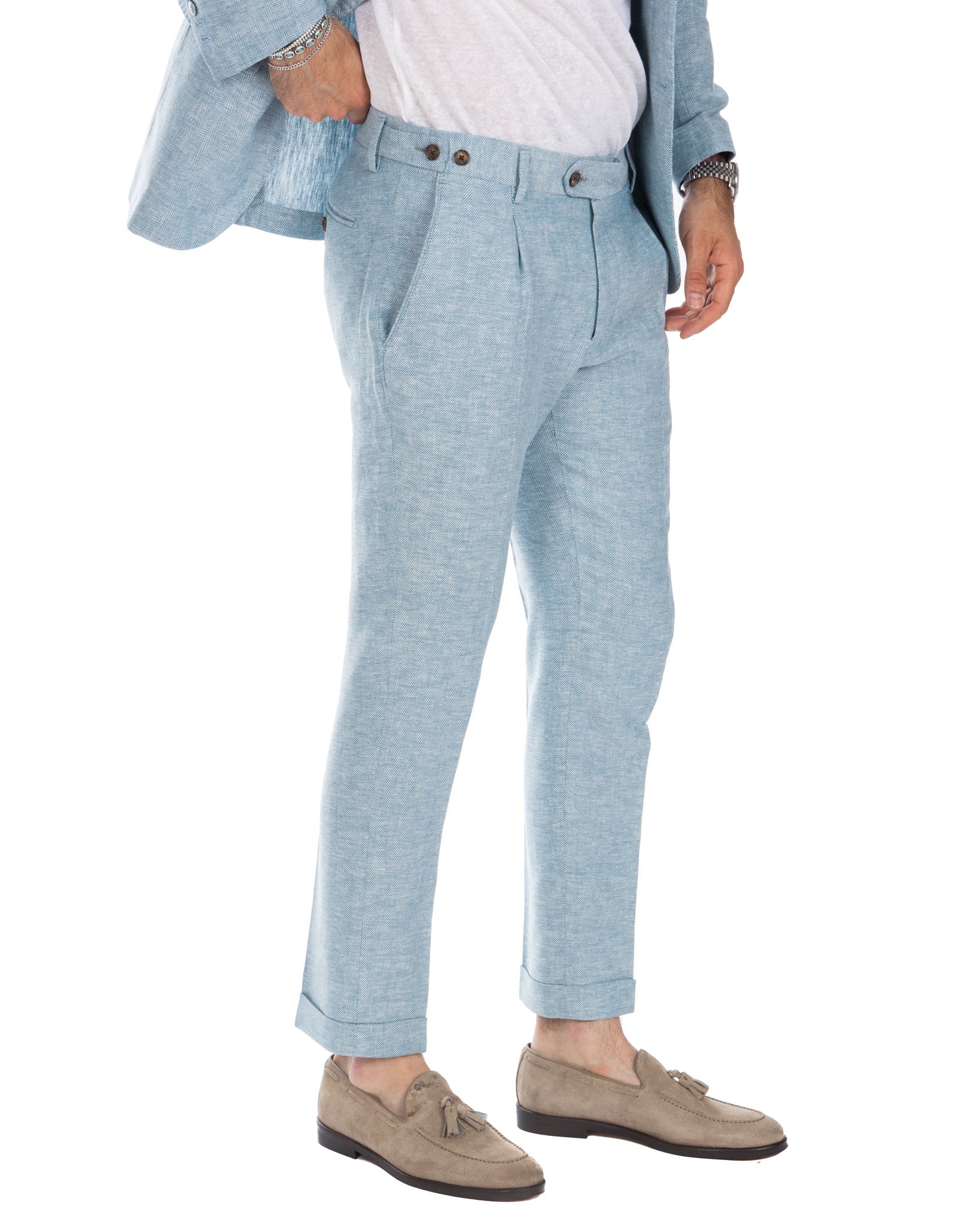 Moresco - pantalone azzurro spigato