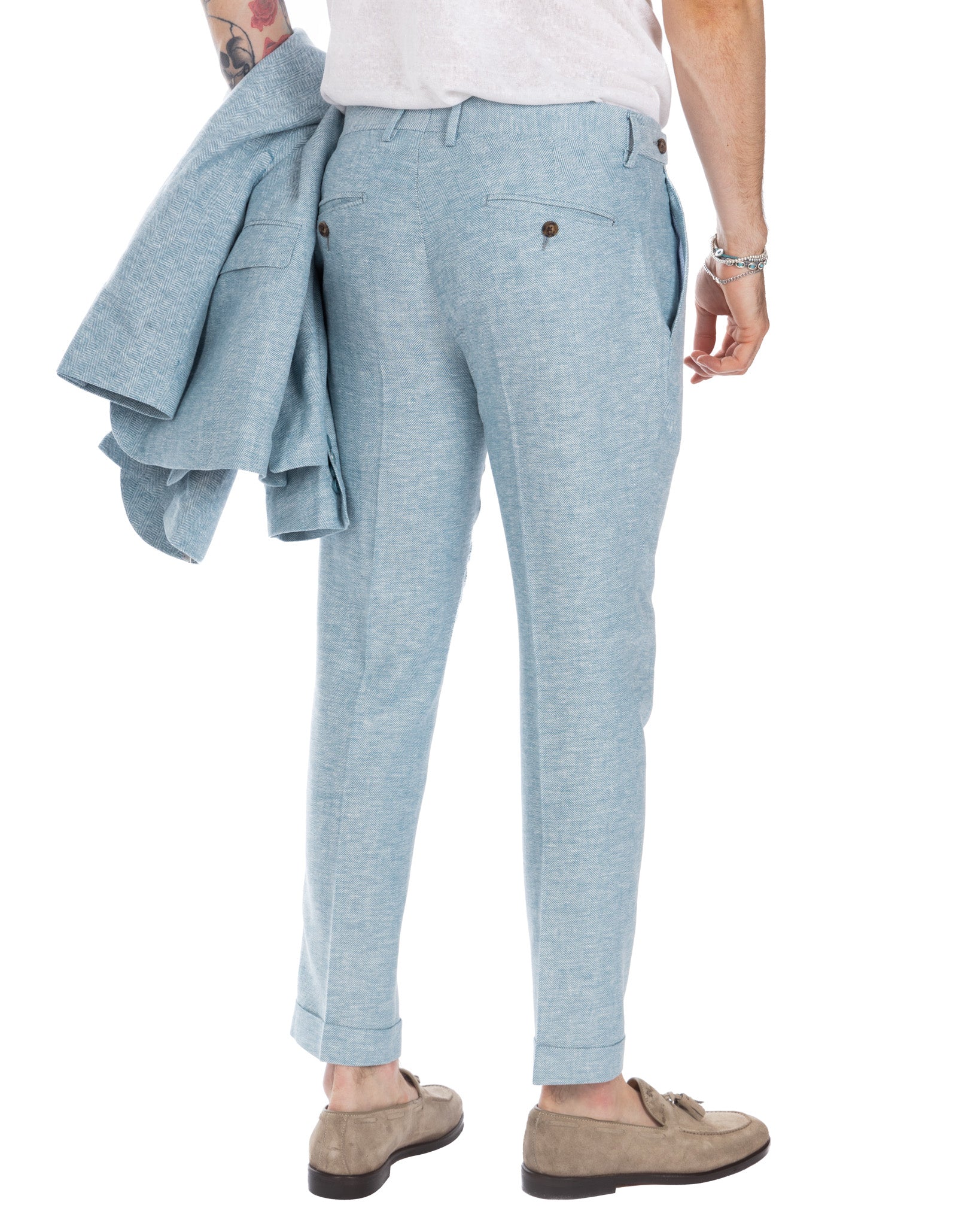 Moresco - pantalone azzurro spigato