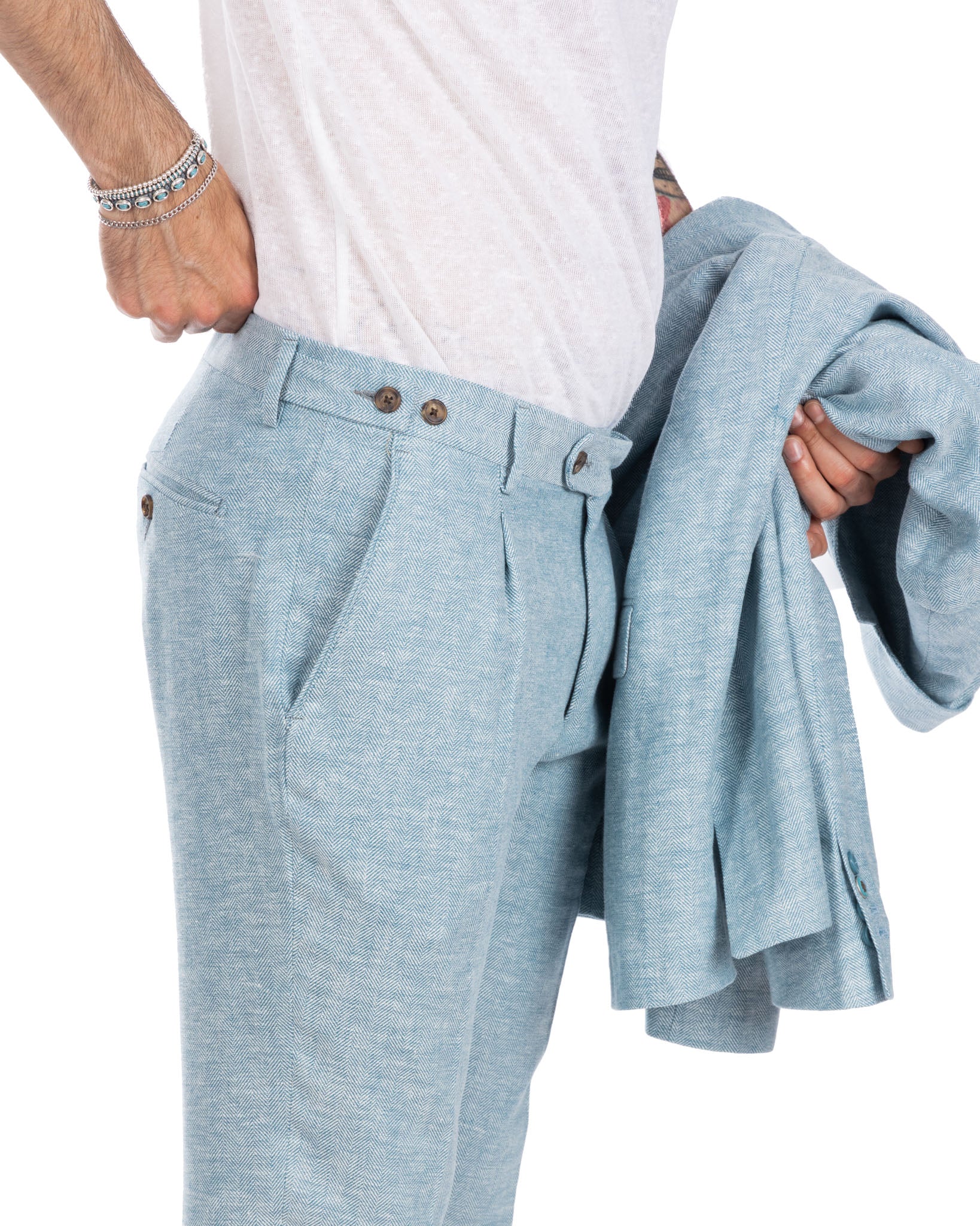 Moresco - pantalone azzurro spigato