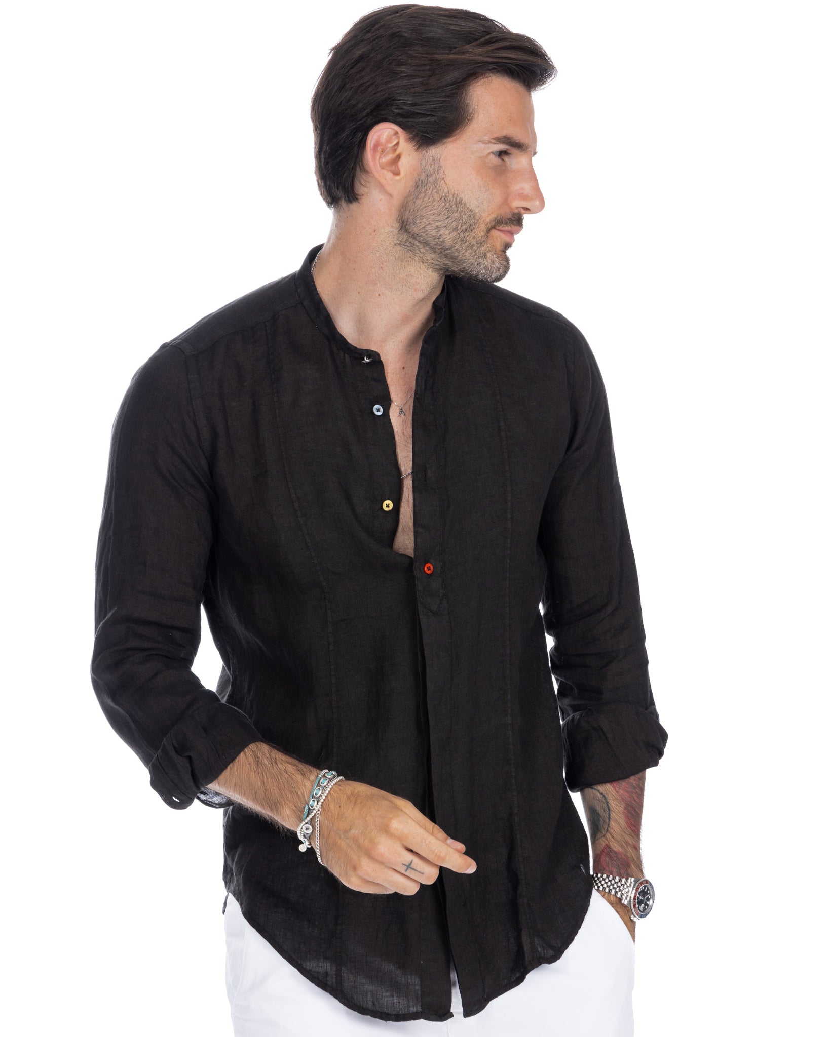 Cannes - camicia serafina in puro lino nero