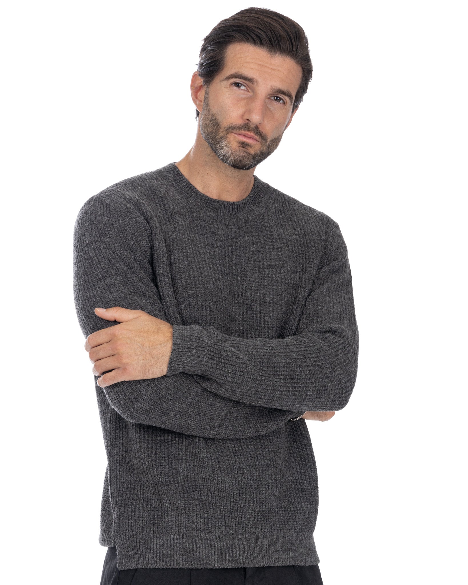 Pull ras du cou côtelé anthracite Sven