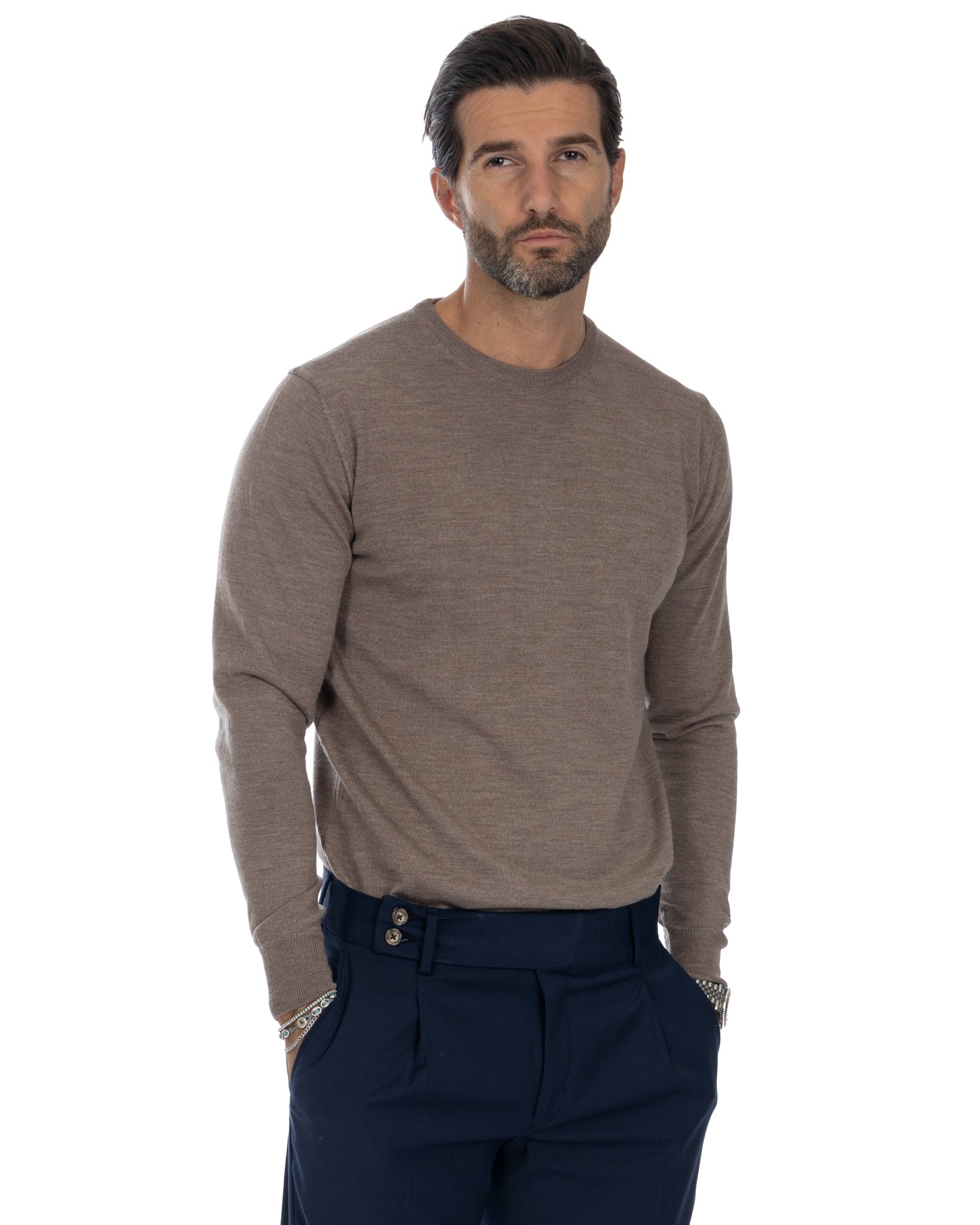 Furore crewneck in merino wool Tollegno beige