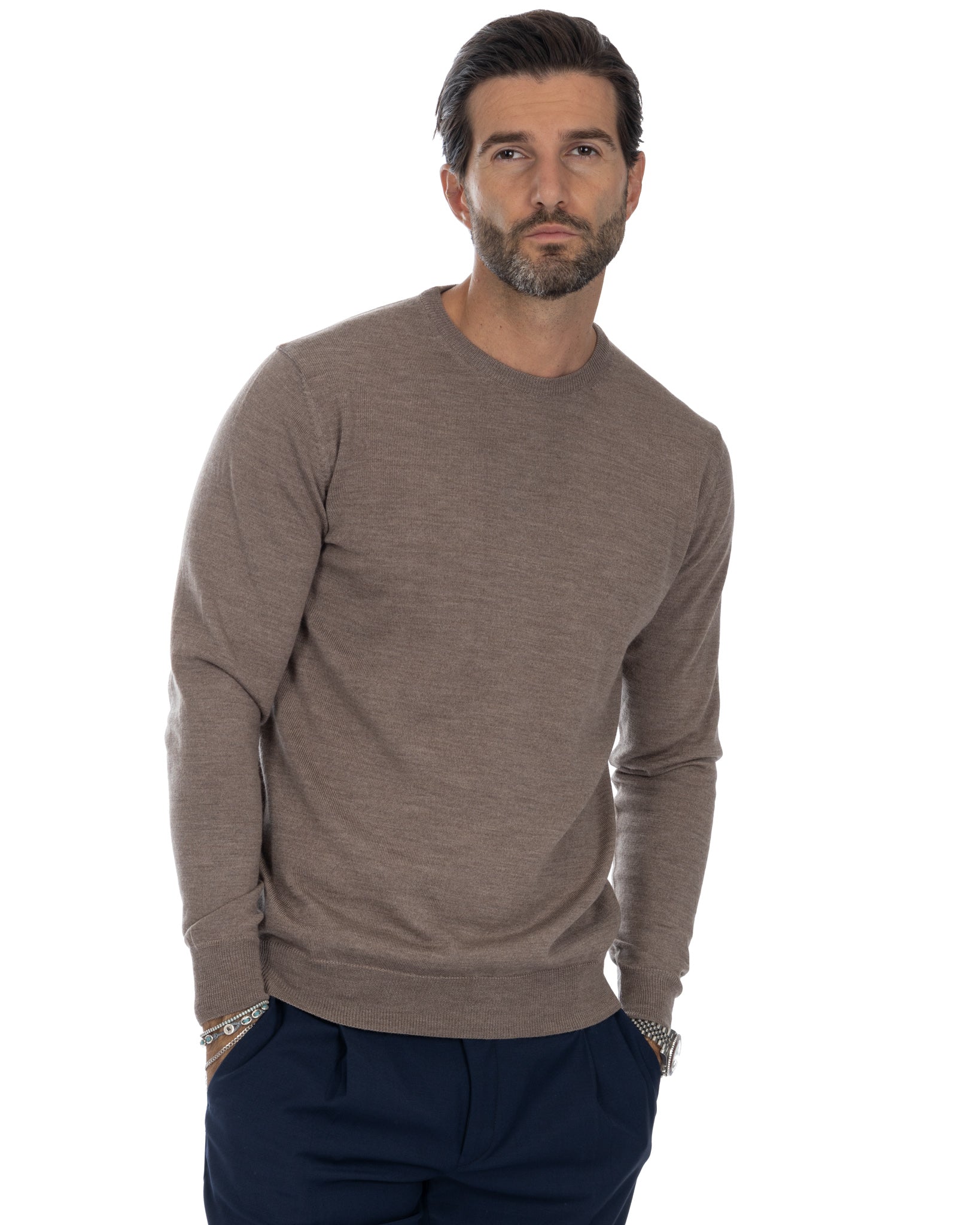 Furore crewneck in merino wool Tollegno beige