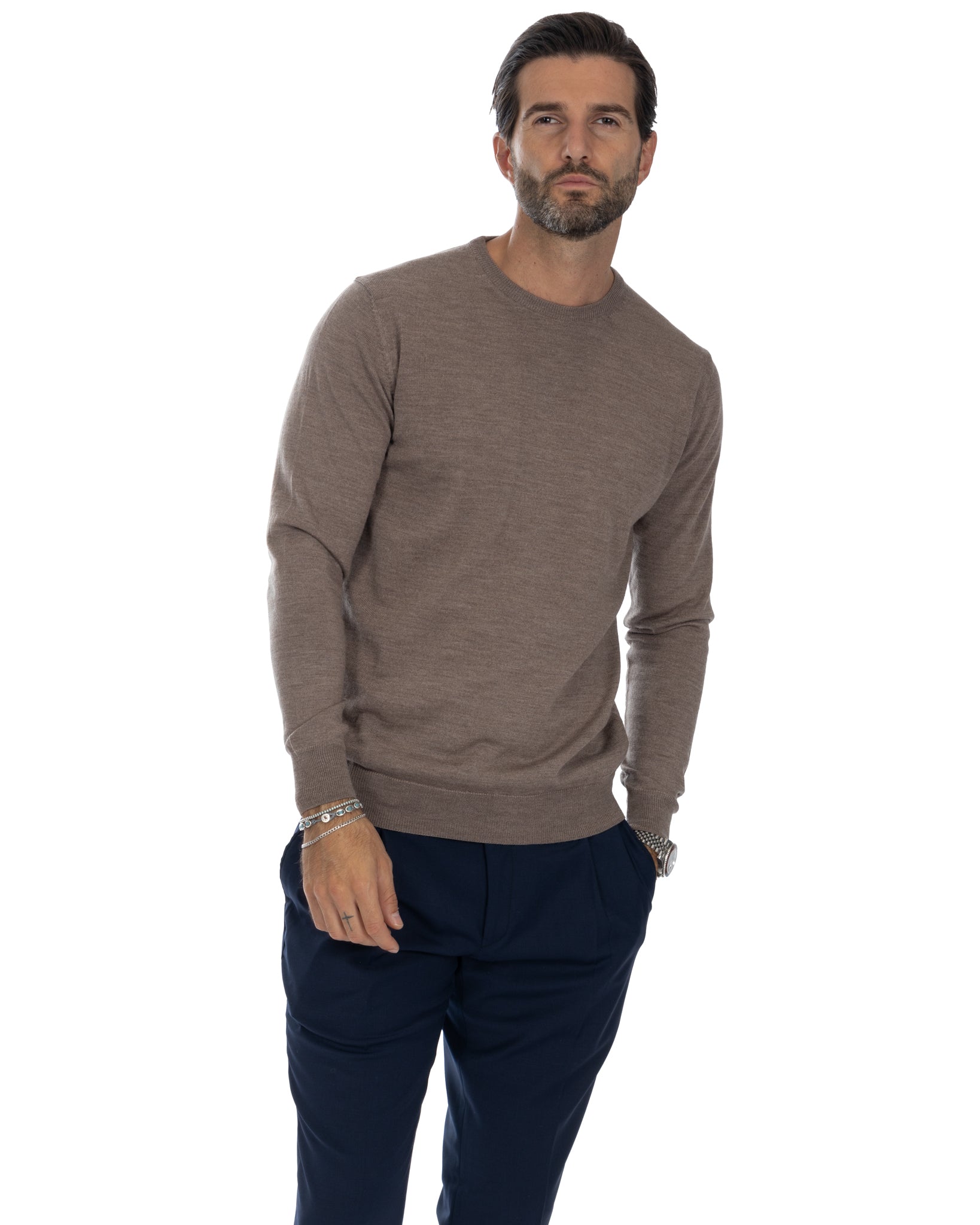 Furore crewneck in merino wool Tollegno beige