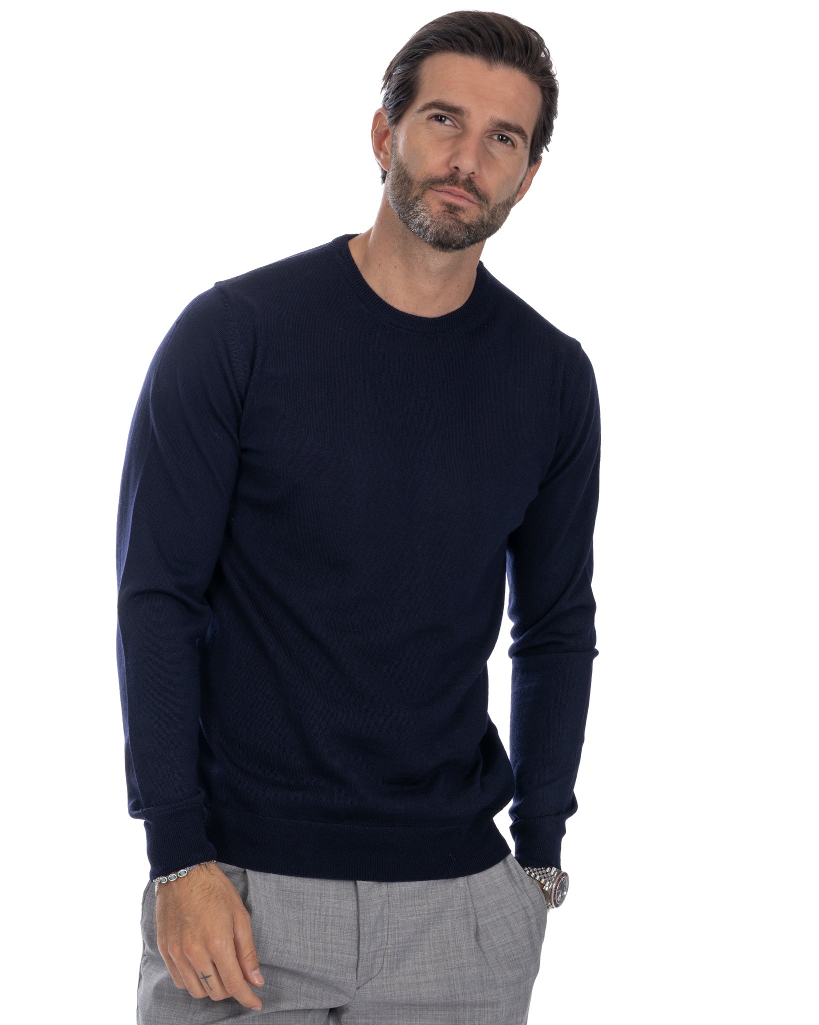 Girocollo Furore in lana merino Tollegno blu