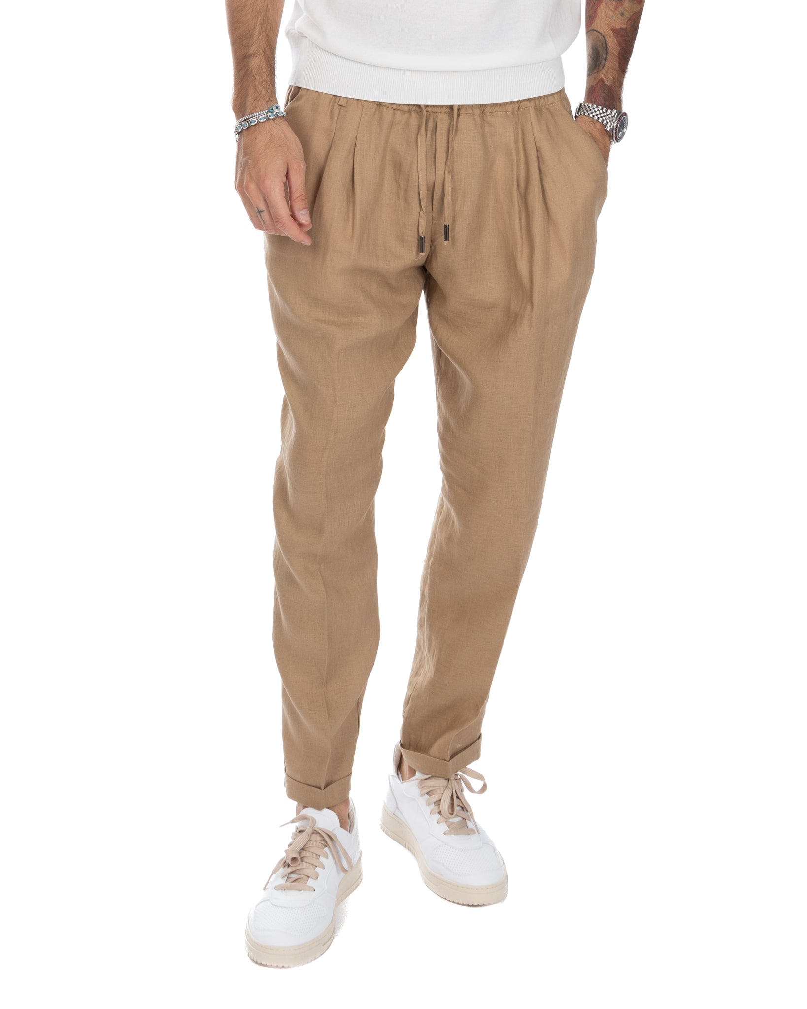 Colin - pantalaccio in puro lino beige