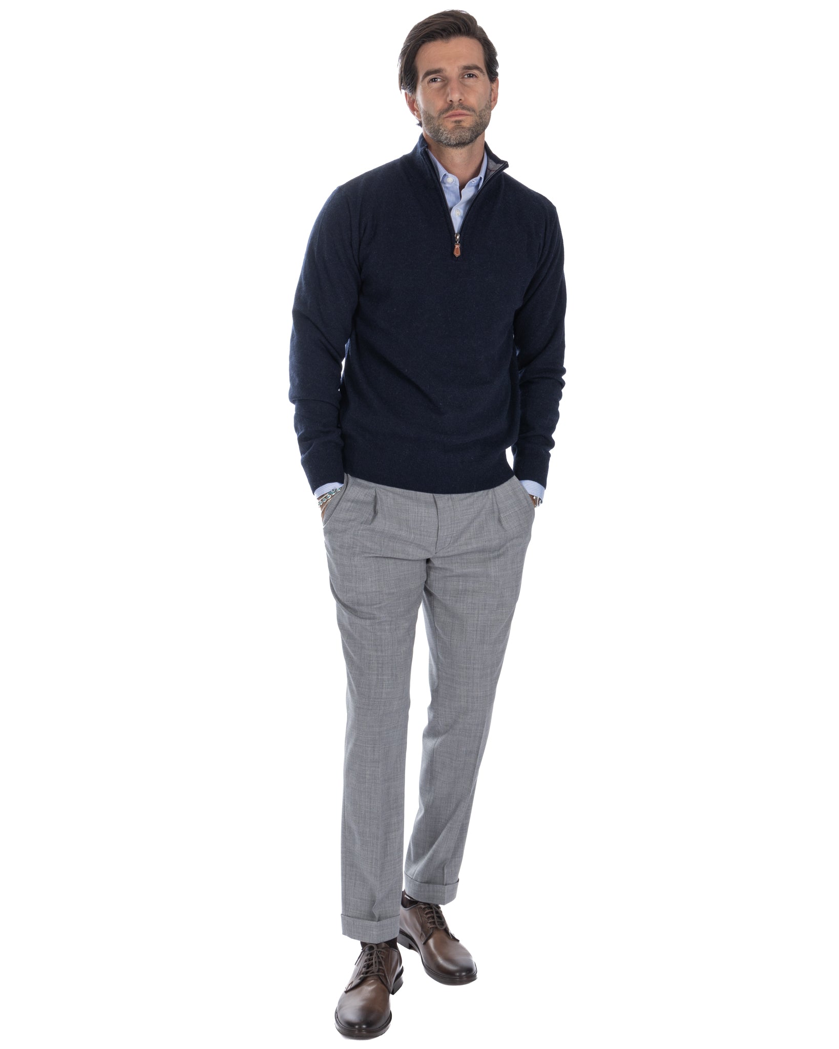 Rory zip-up turtleneck sweater in blue cashmere blend