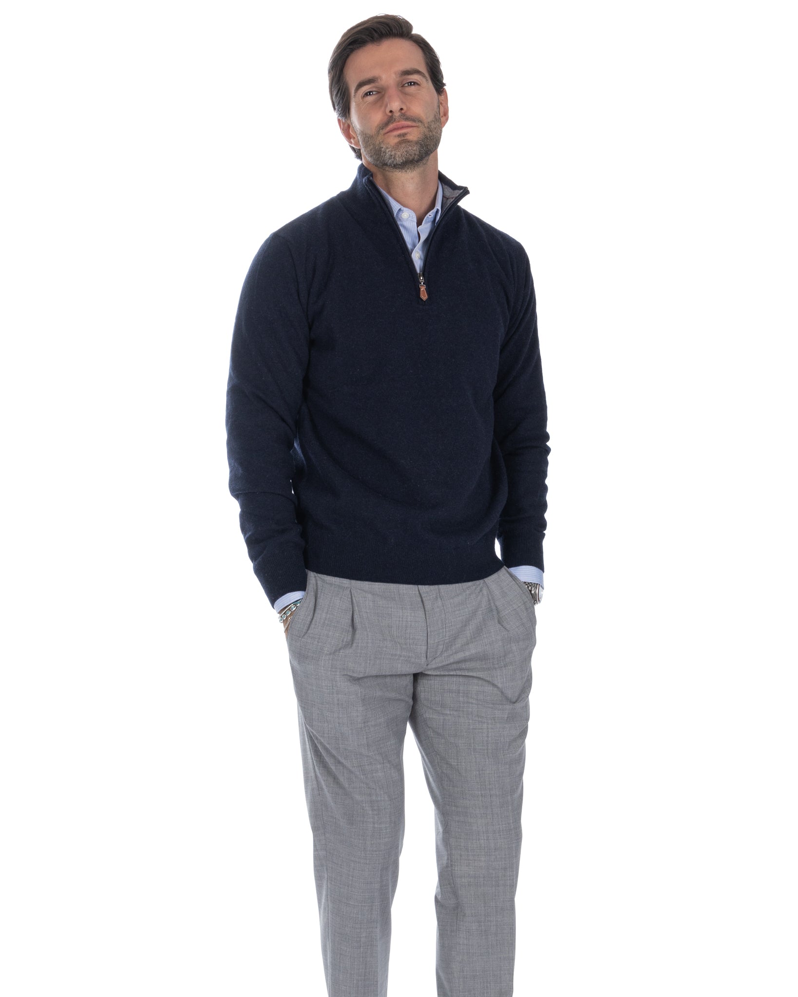 Lupetto con zip Rory in misto cachemire blu scuro