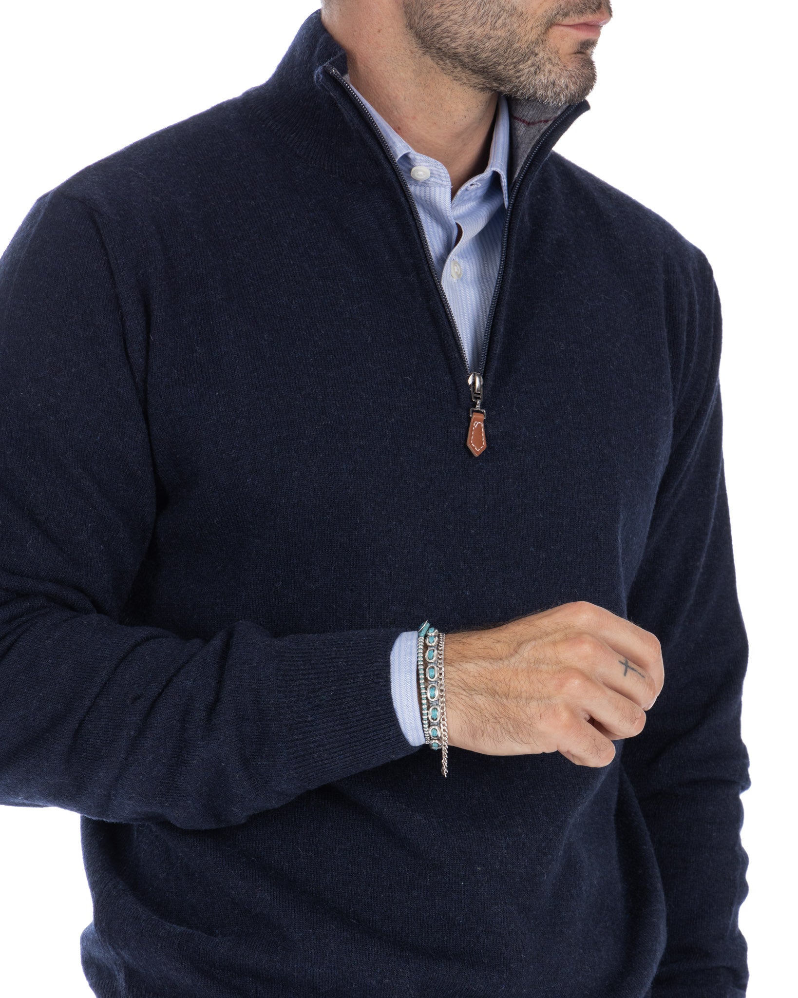 Lupetto con zip Rory in misto cachemire blu scuro