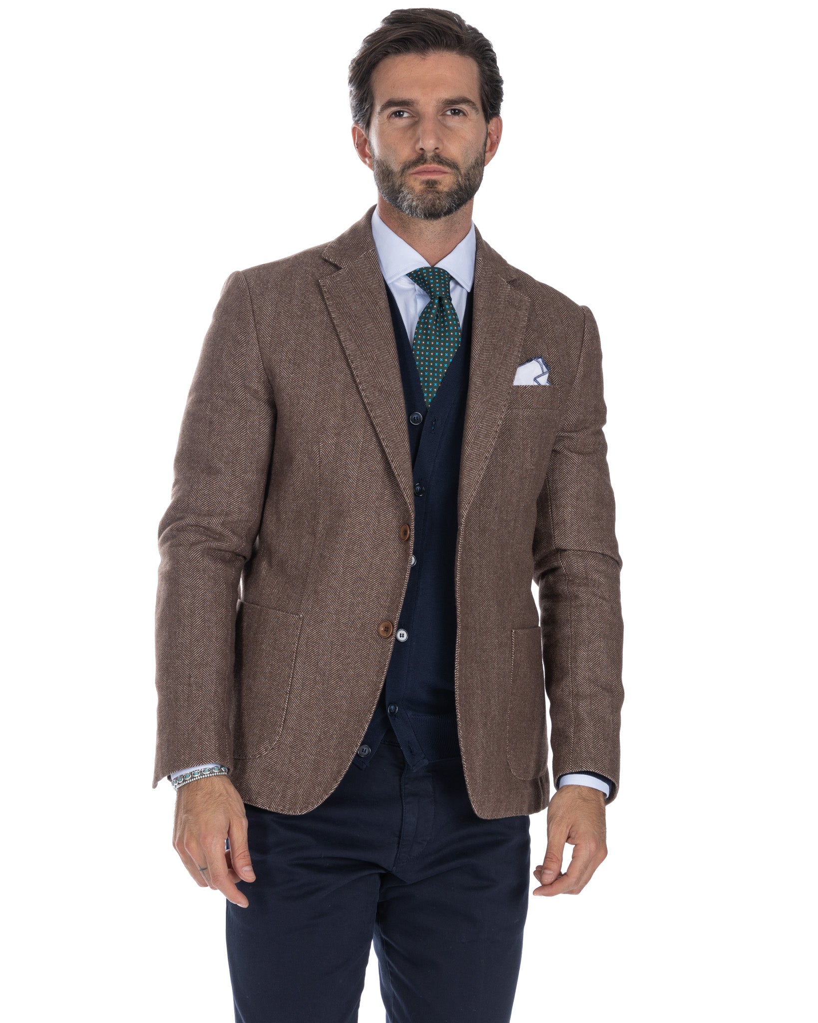 Jerome - chaqueta de espiga marrón de botonadura sencilla