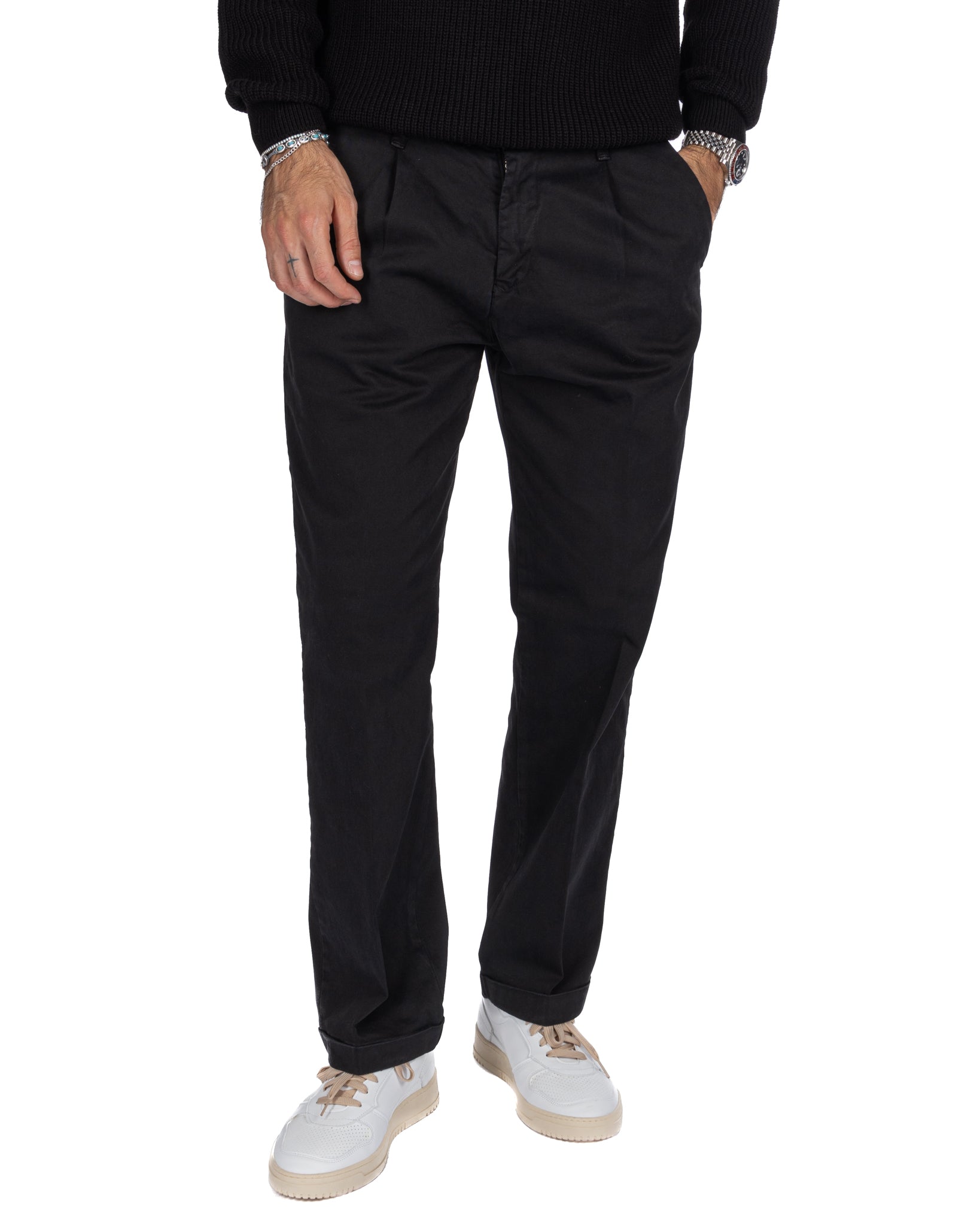 Sean black cotton trousers