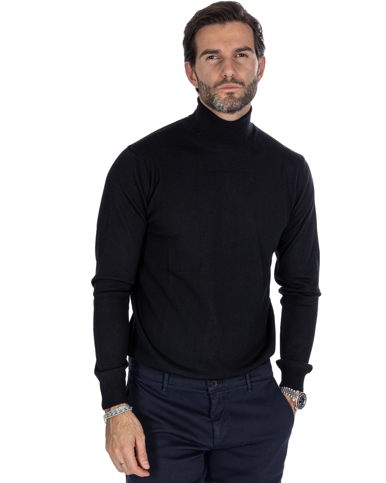 Vietri Turtleneck in Black Tollegno Wool