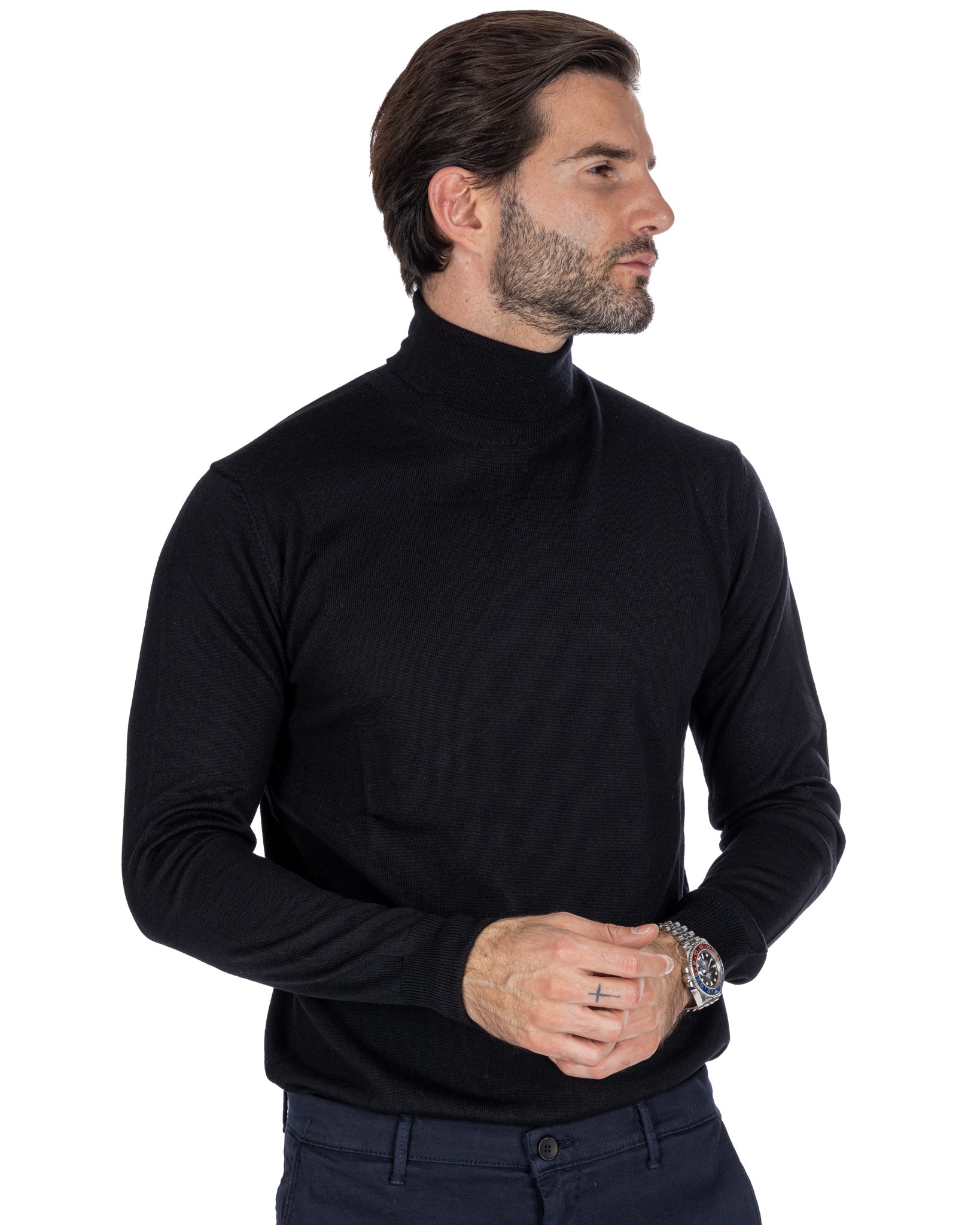 Vietri Turtleneck in Black Tollegno Wool