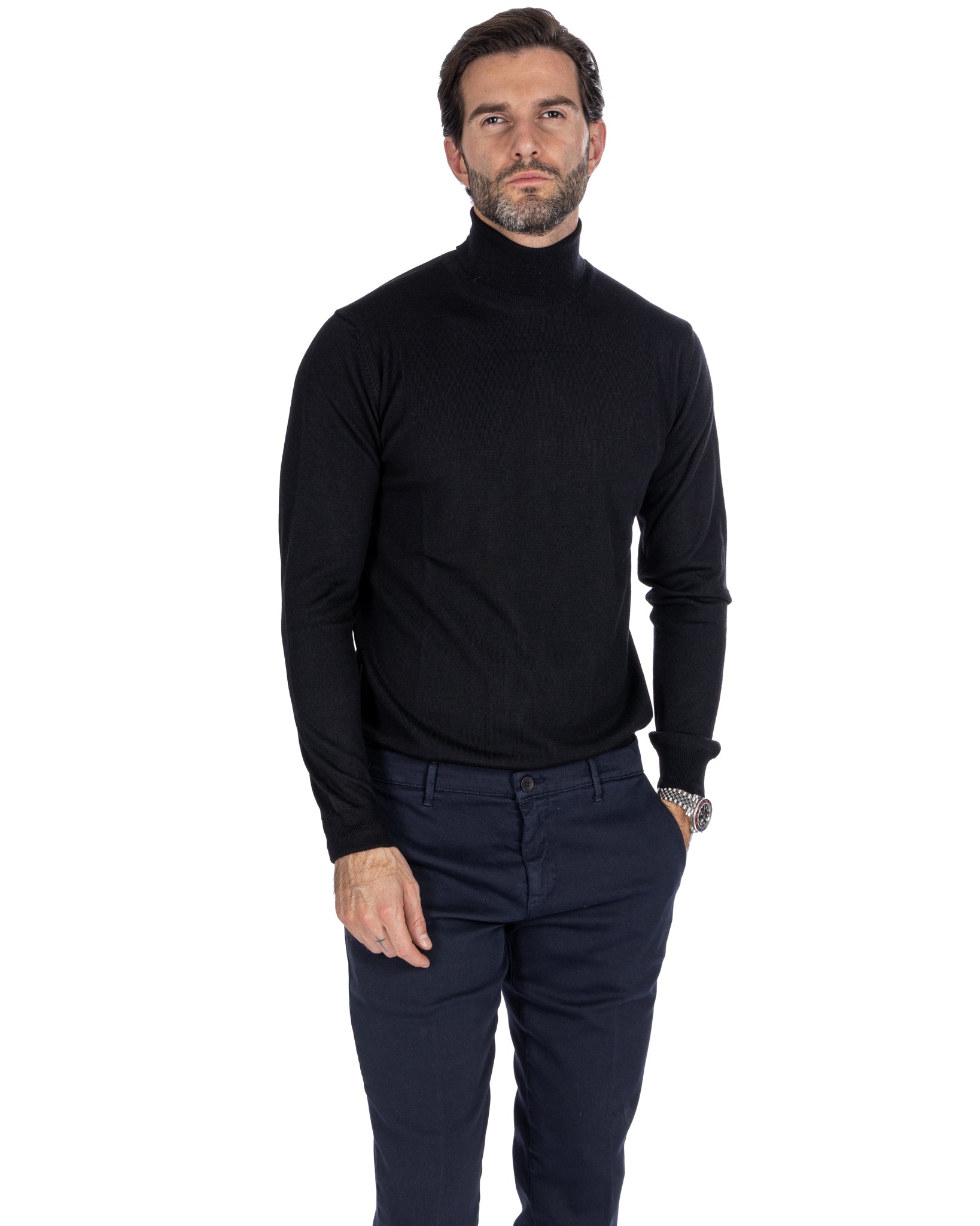 Vietri Turtleneck in Black Tollegno Wool