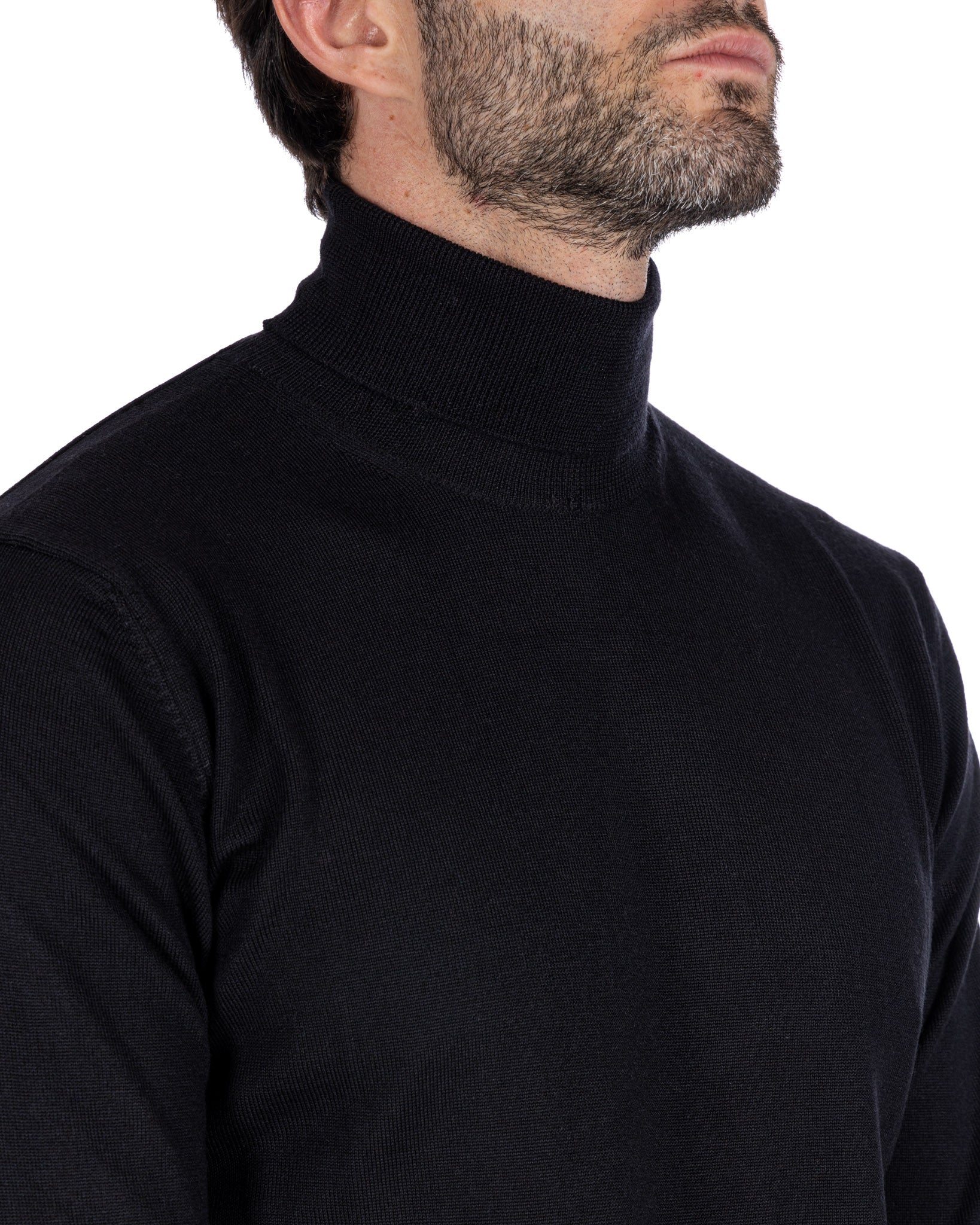 Vietri Turtleneck in Black Tollegno Wool