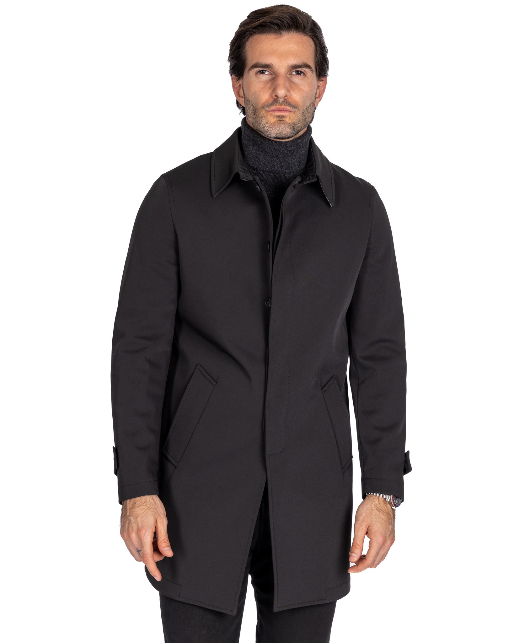 Tyler - black technical trench coat