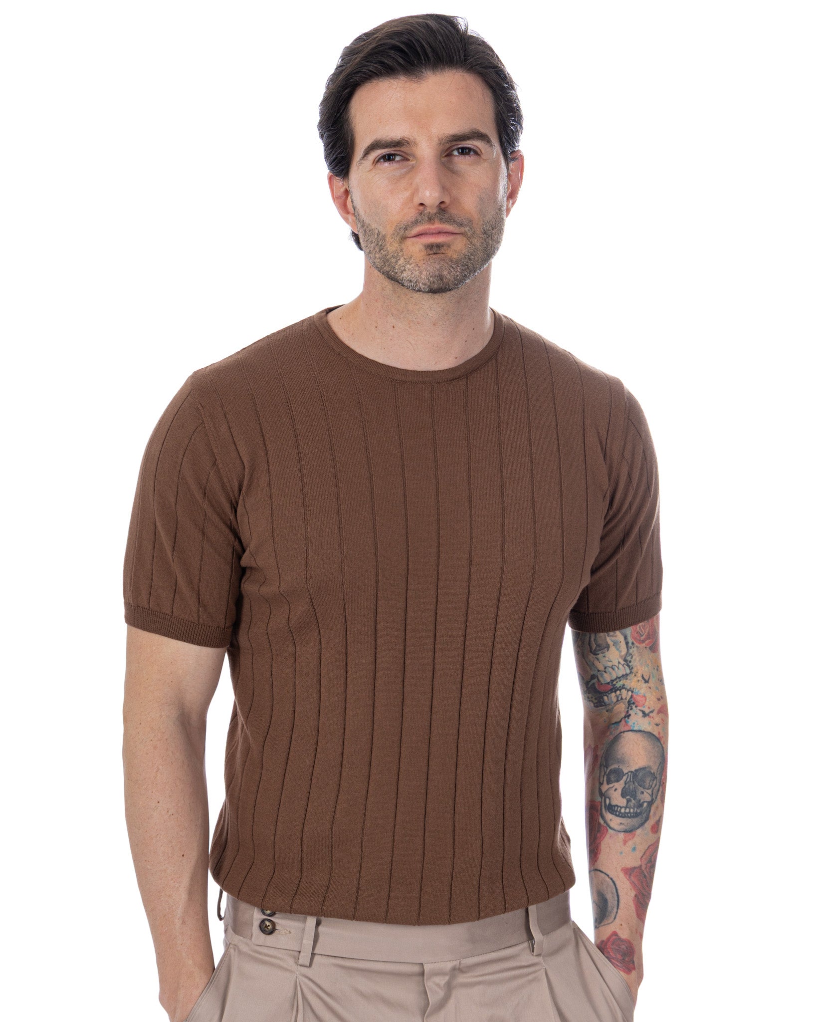 Adriano - t-shirt a coste in maglia moro