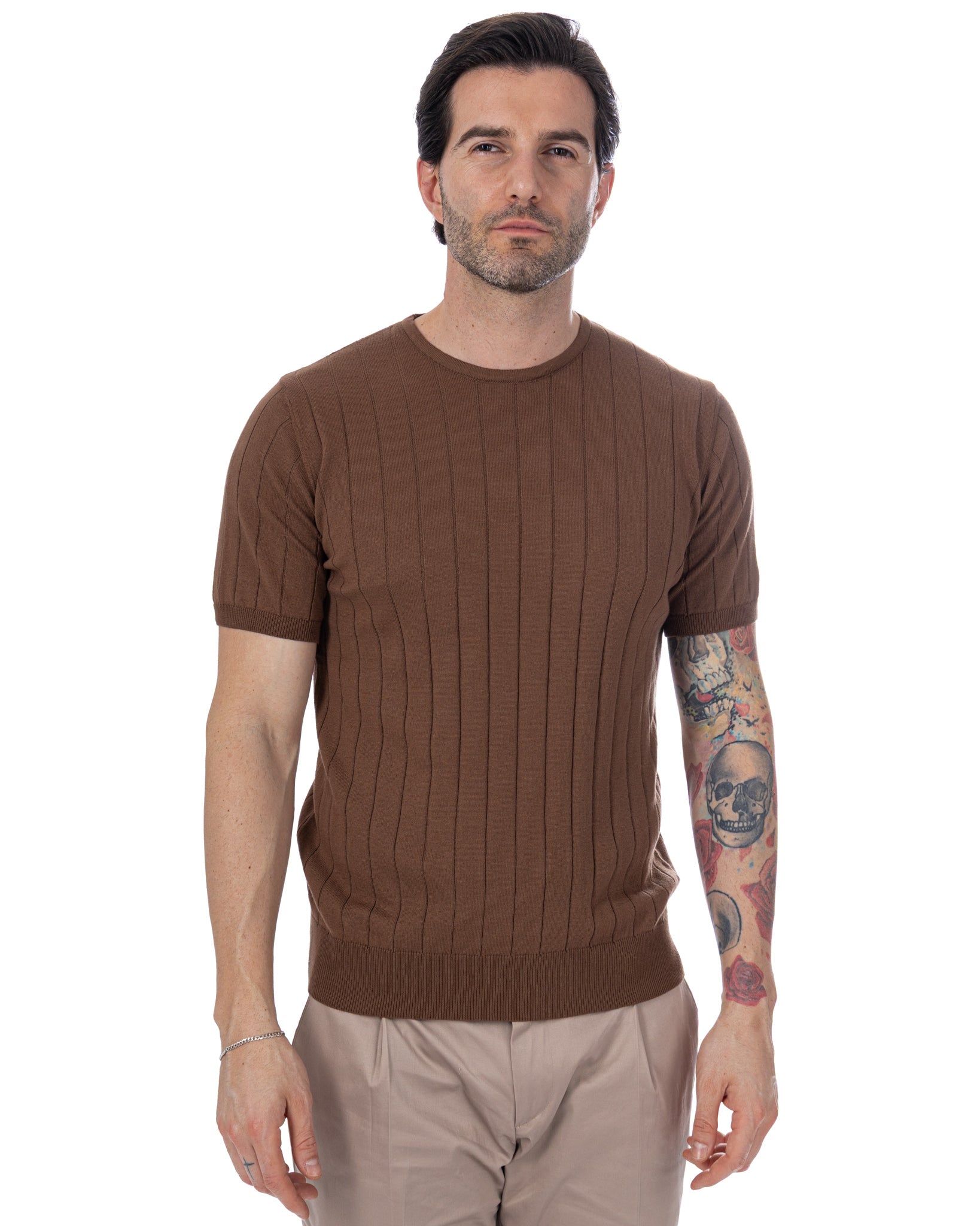 Adriano - t-shirt a coste in maglia moro