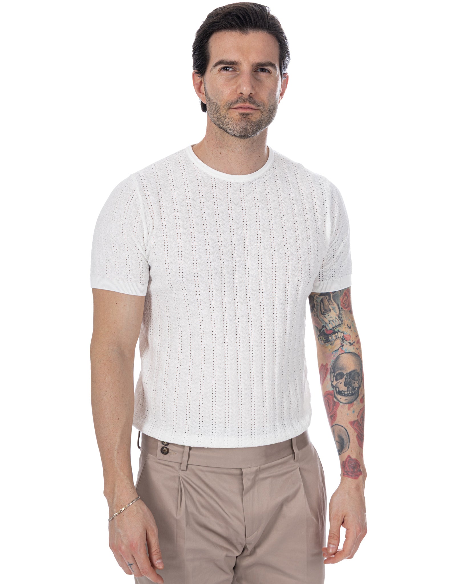 Nick - t-shirt a maglia traforata bianca
