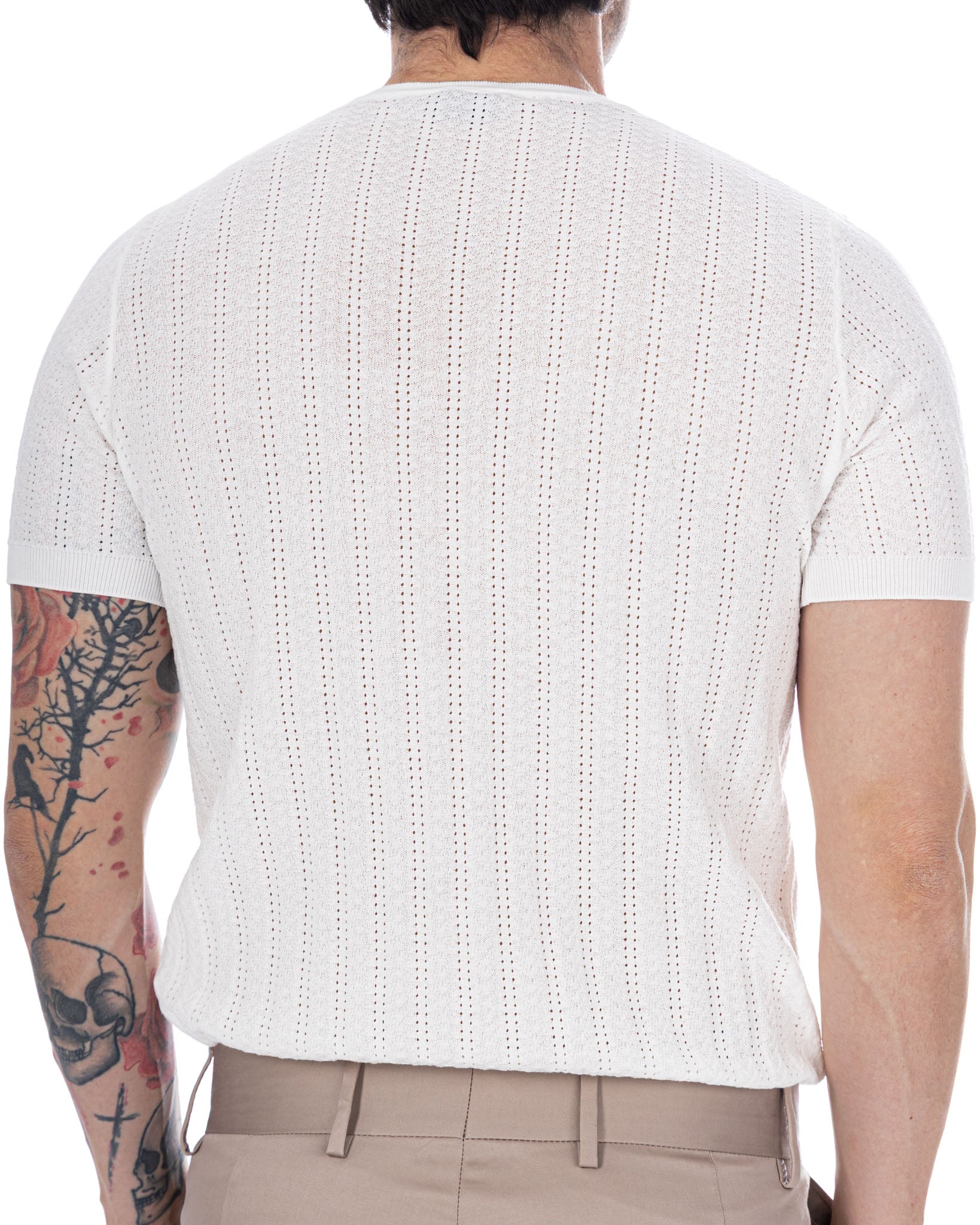 Nick - t-shirt a maglia traforata bianca