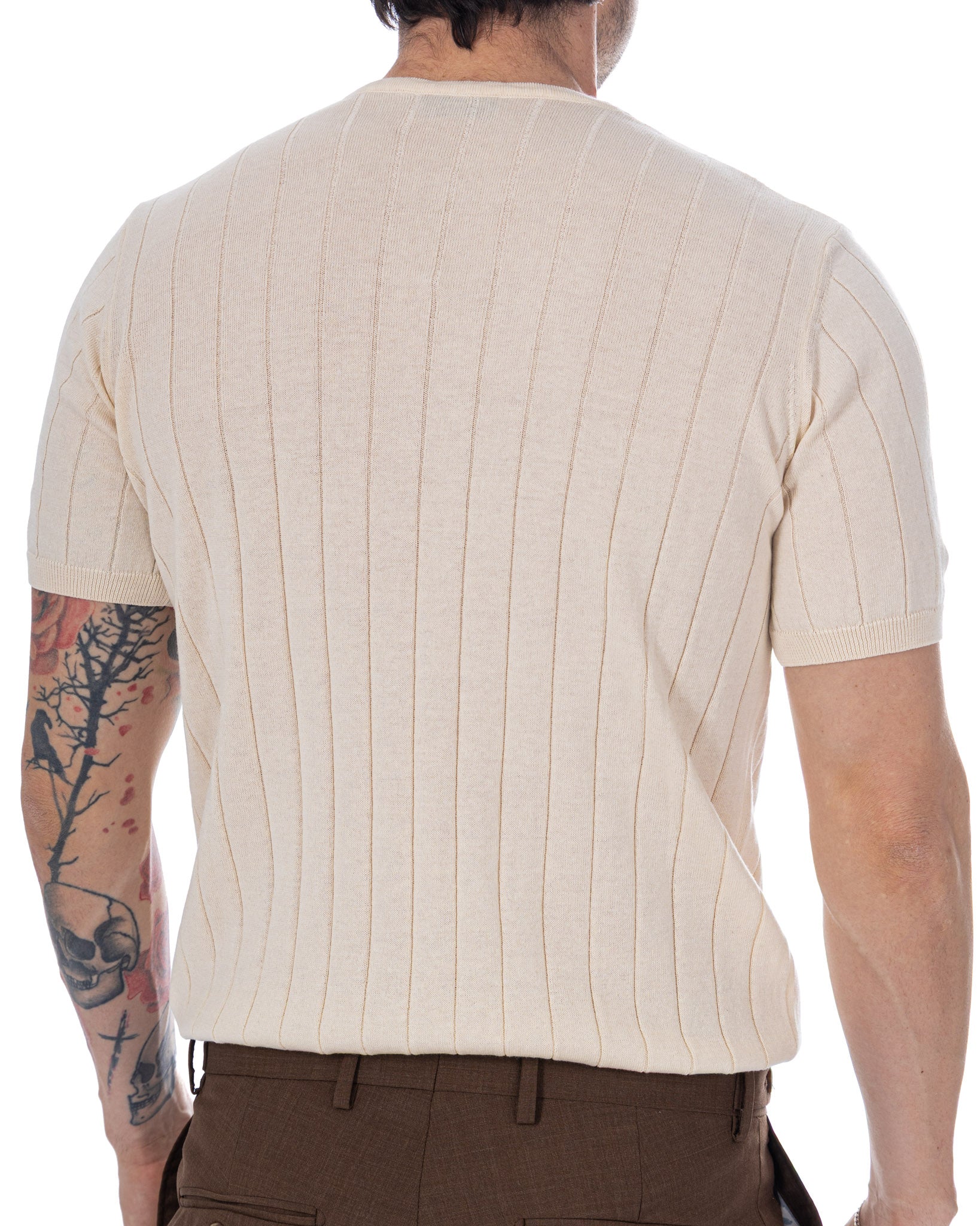 Adriano - t-shirt a coste in maglia panna