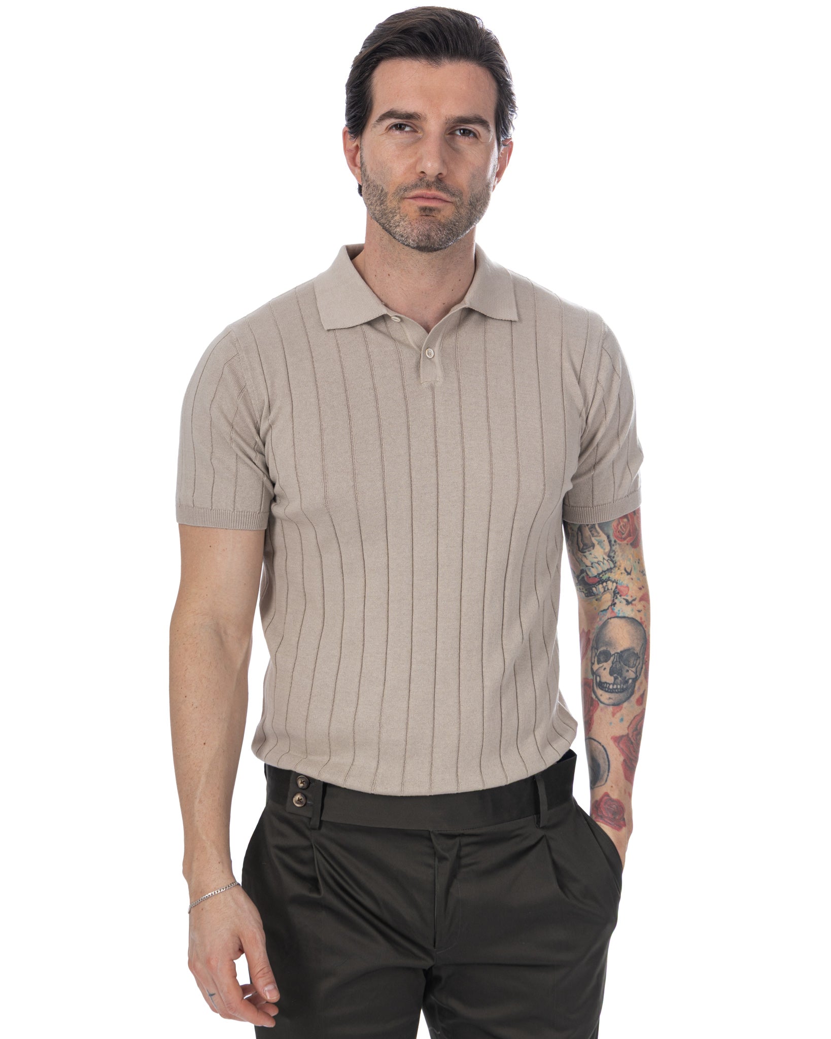 Cameron - polo en maille côtelée beige