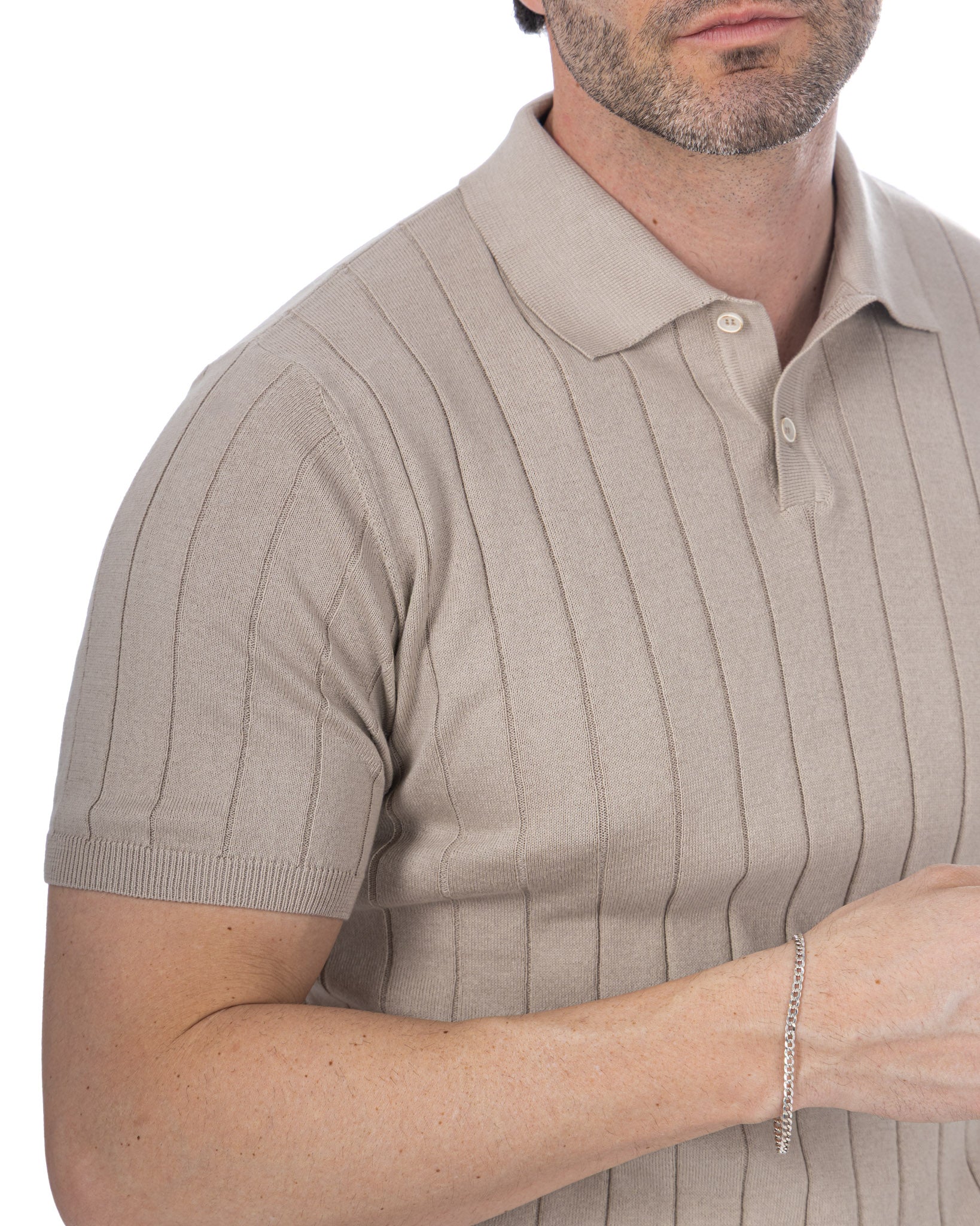 Cameron - polo en maille côtelée beige