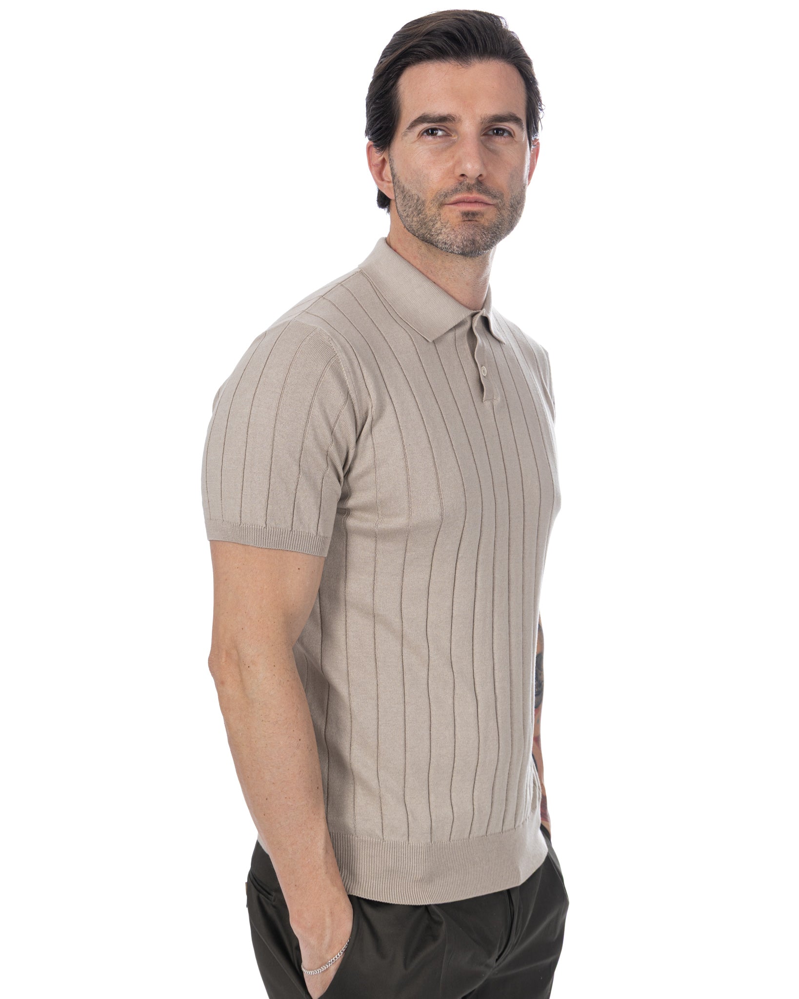 Cameron - polo en maille côtelée beige