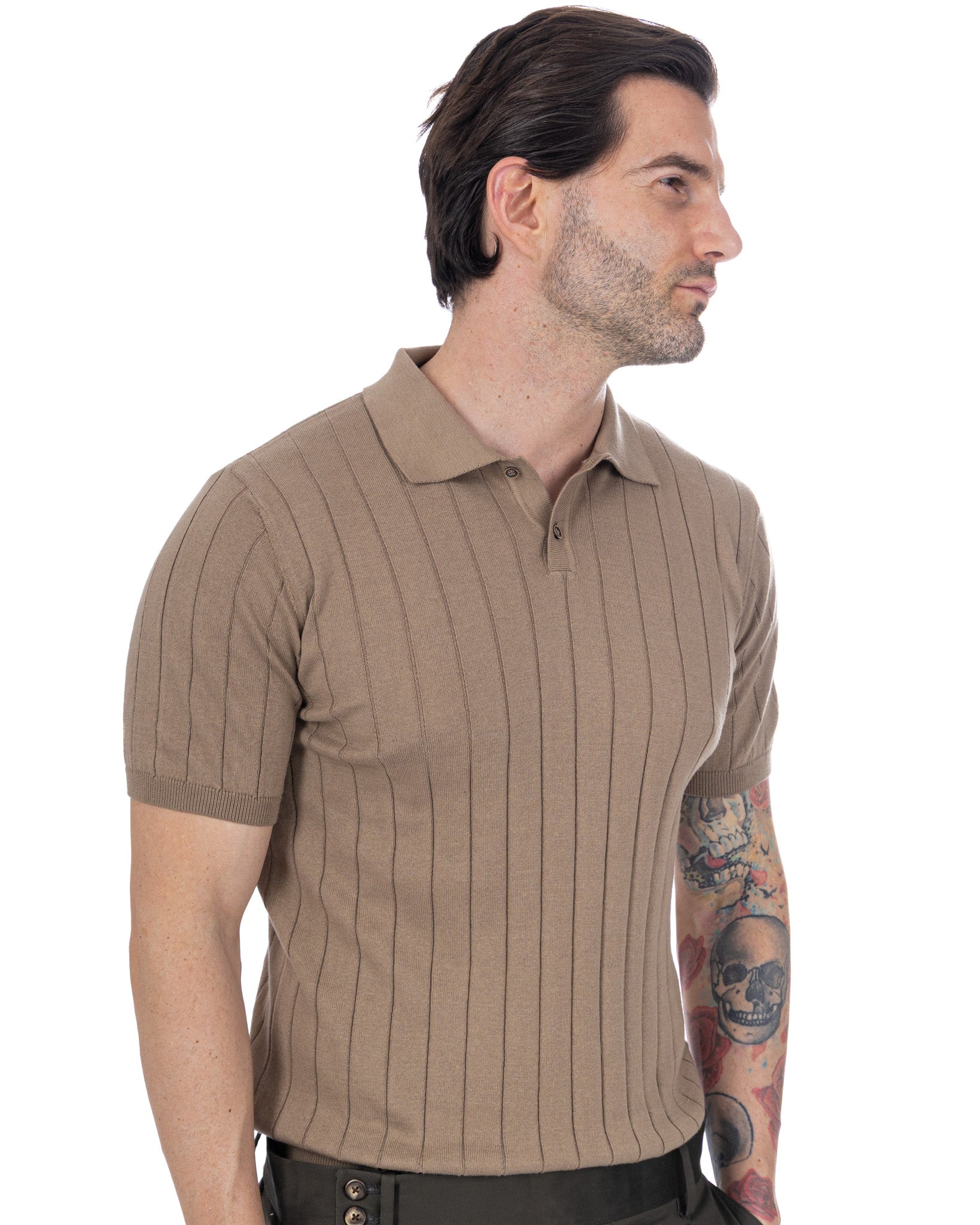 Cameron - polo in maglia a coste tabacco