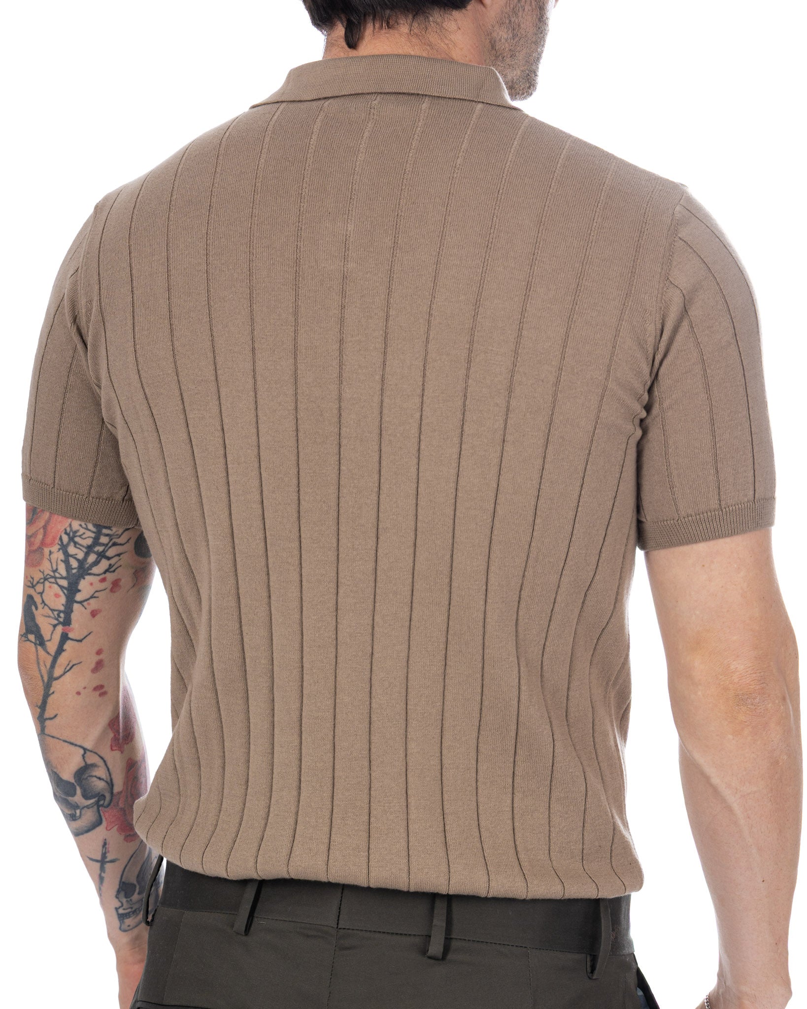 Cameron - polo in maglia a coste tabacco