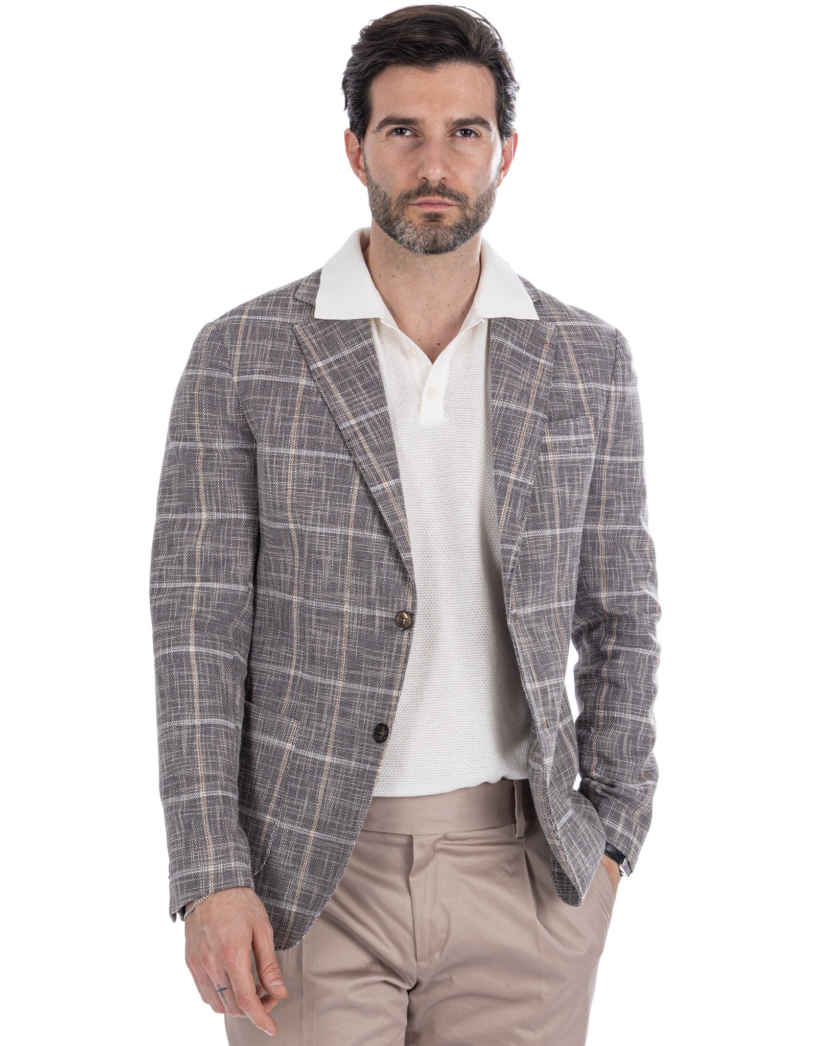 Sitka - Beige Check Single Breasted Jacket