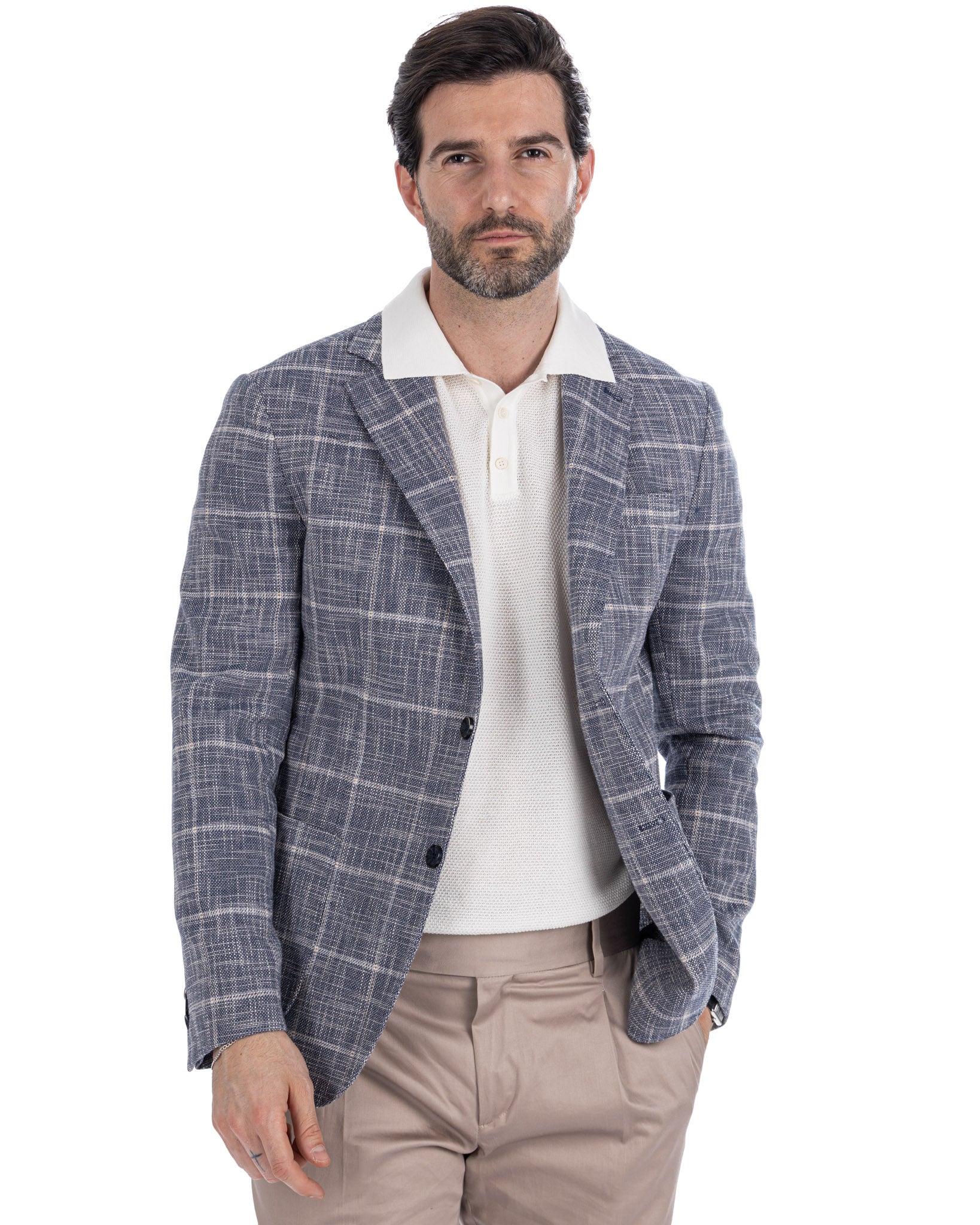 Sitka - Veste à carreaux bleus à boutonnage simple