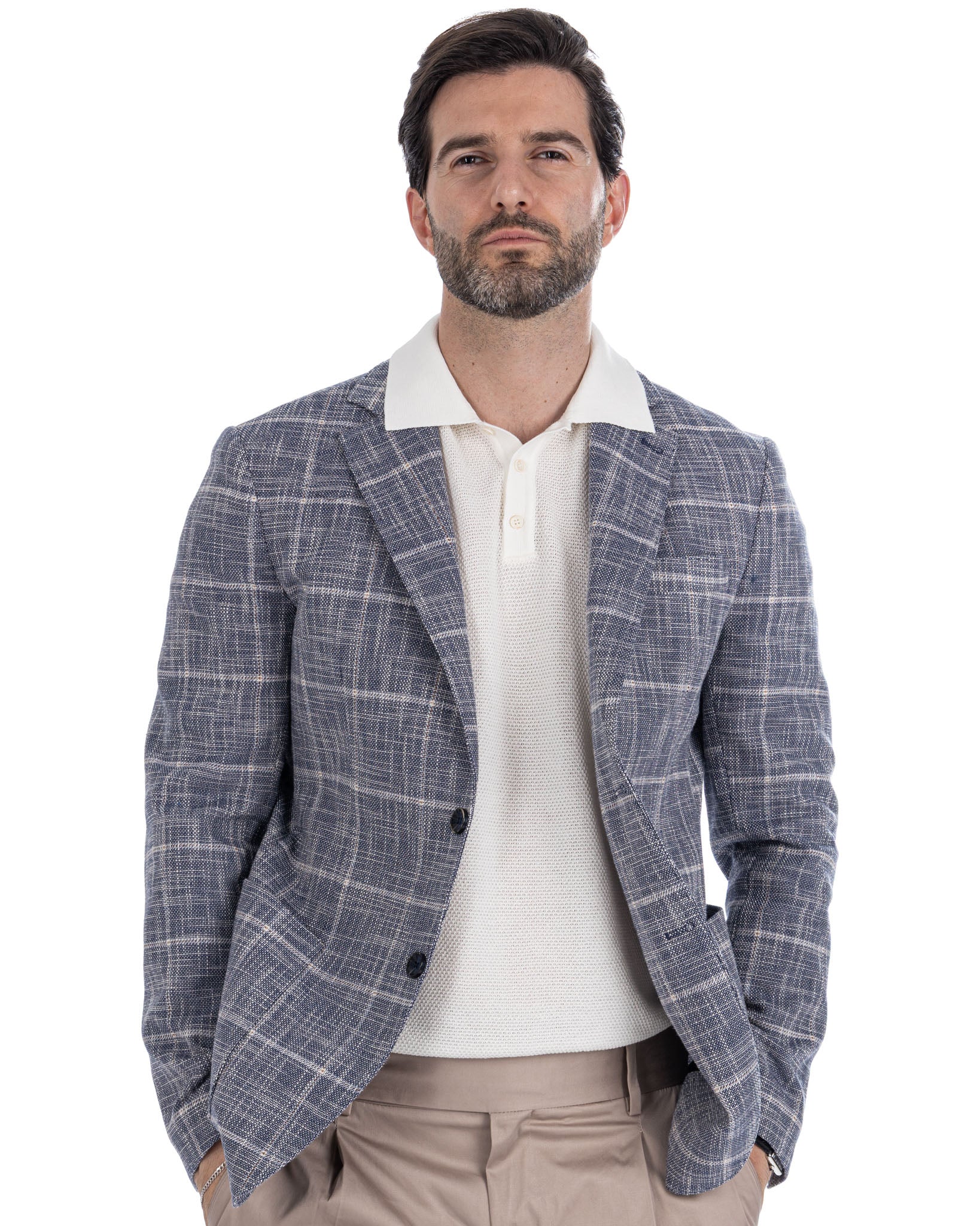 Sitka - Veste à carreaux bleus à boutonnage simple