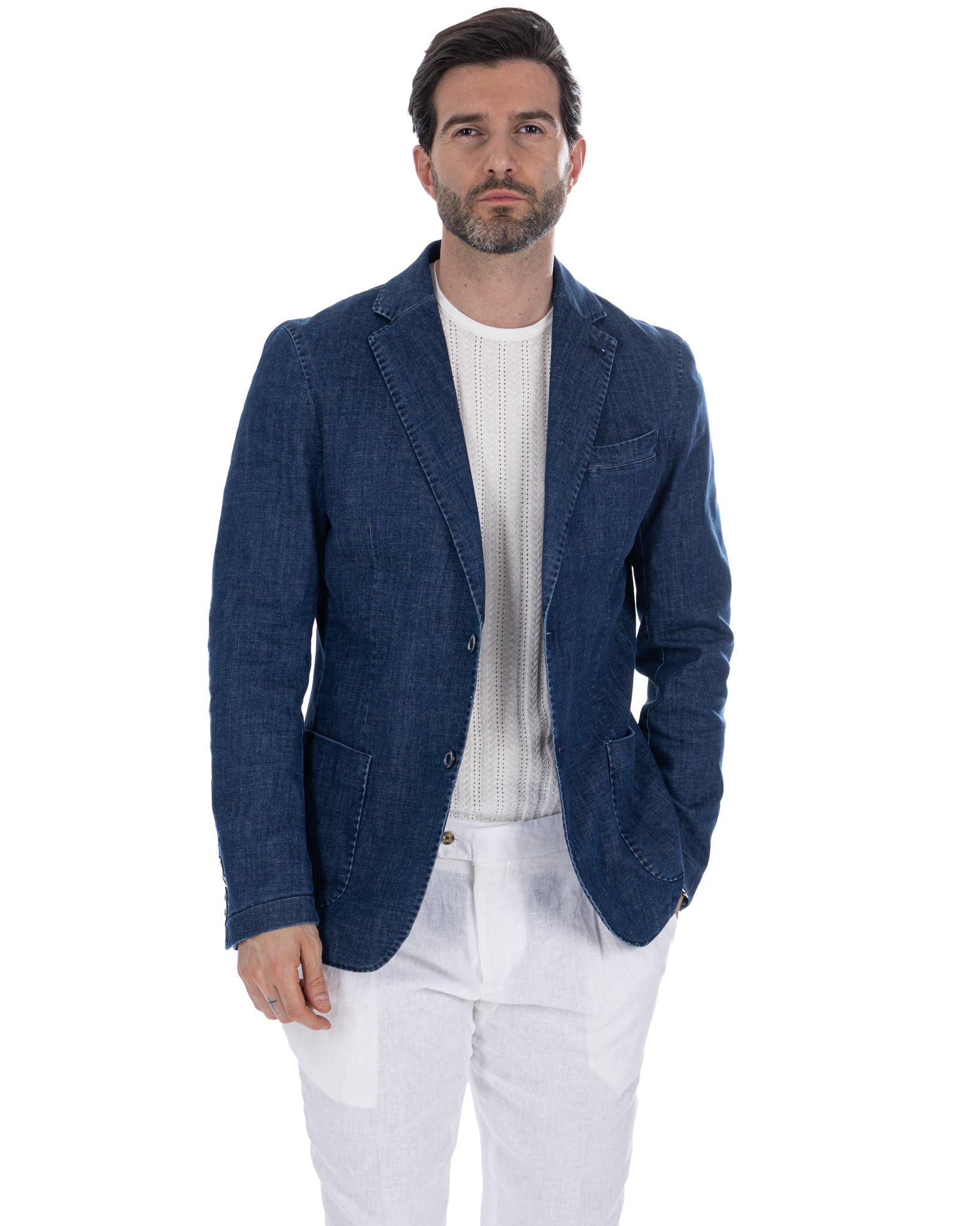 Spello - giacca monopetto in denim chiaro