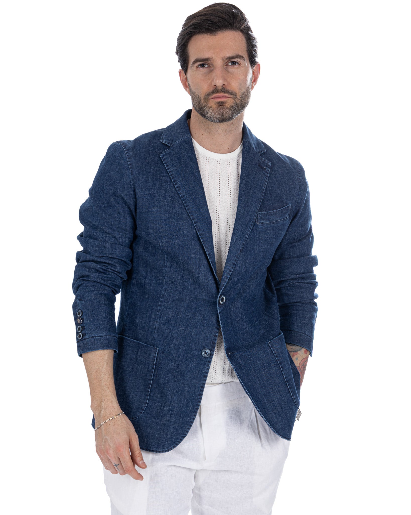 Spello - giacca monopetto in denim chiaro