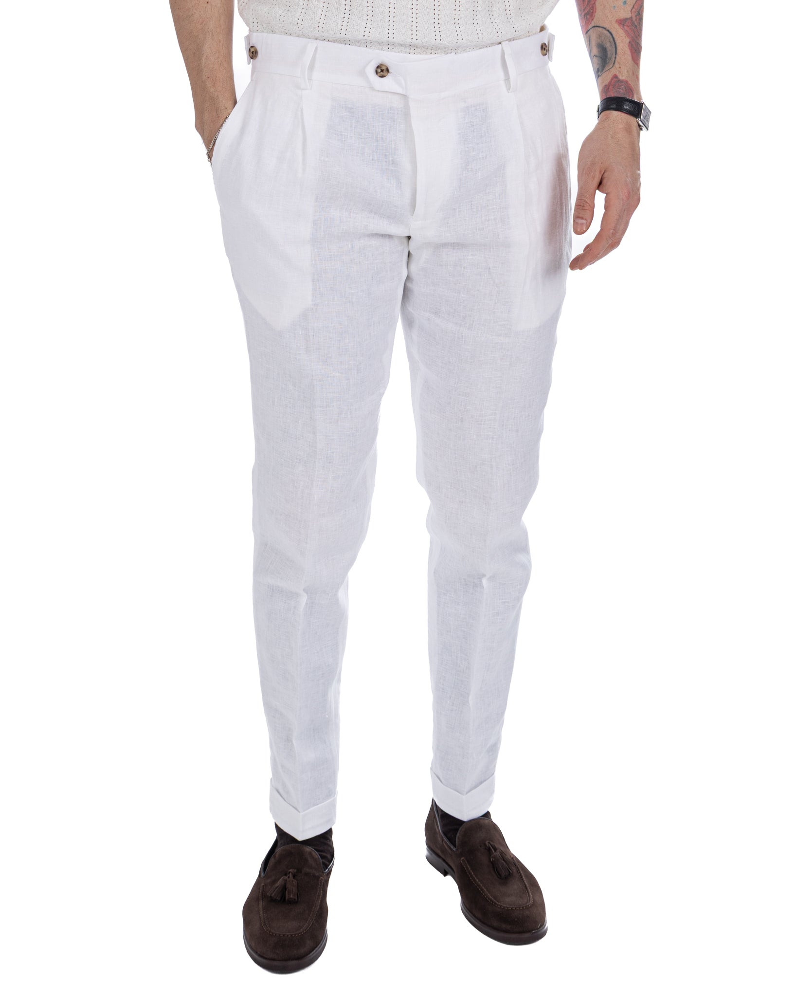 Lev - pantalone in puro lino bianco