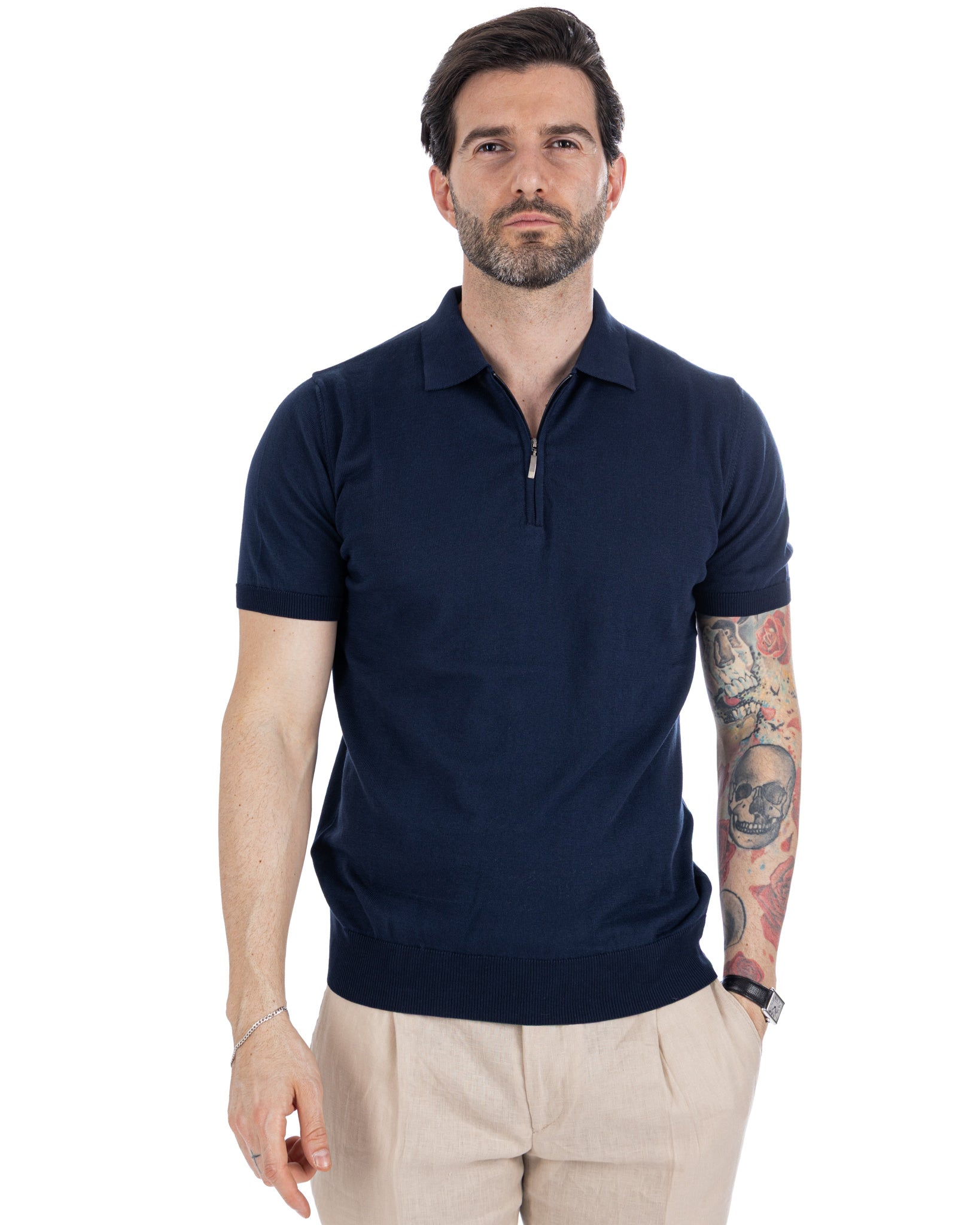 Sebastian - blue knitted polo with zip